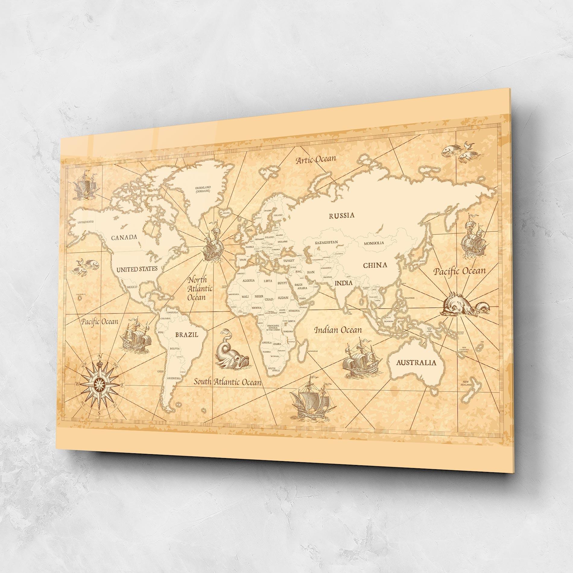 Tablou Sticla Cream Old Map mockup 1