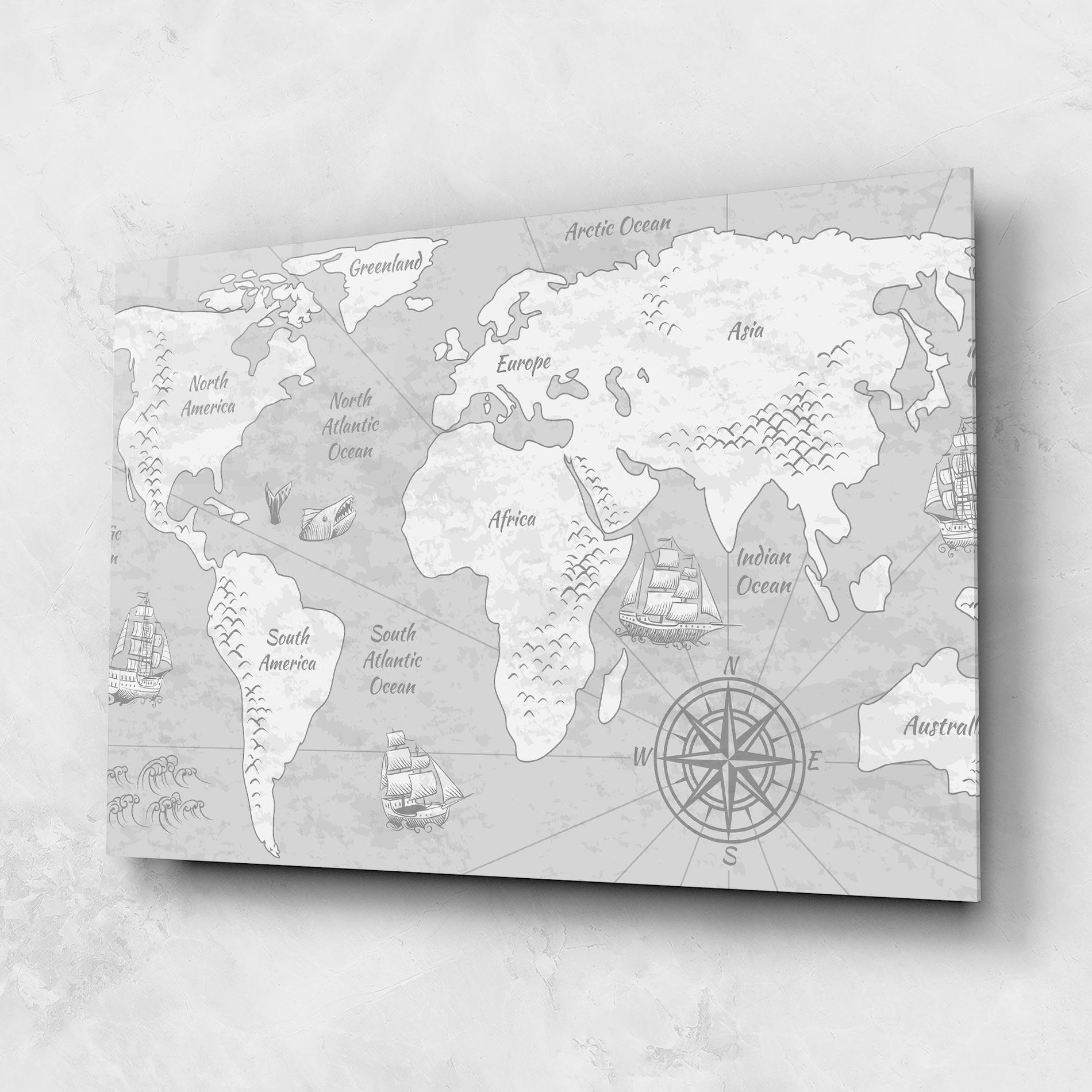 Tablou Sticla Grey Old Map mockup 1