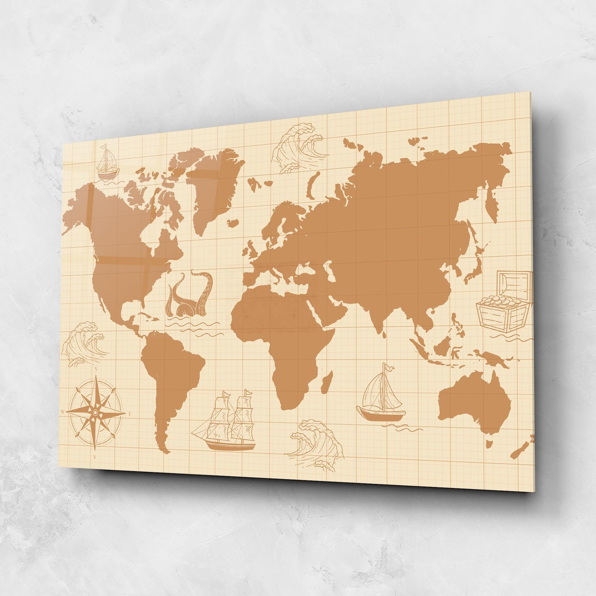 Tablou Sticla Light Cream Map mockup 1