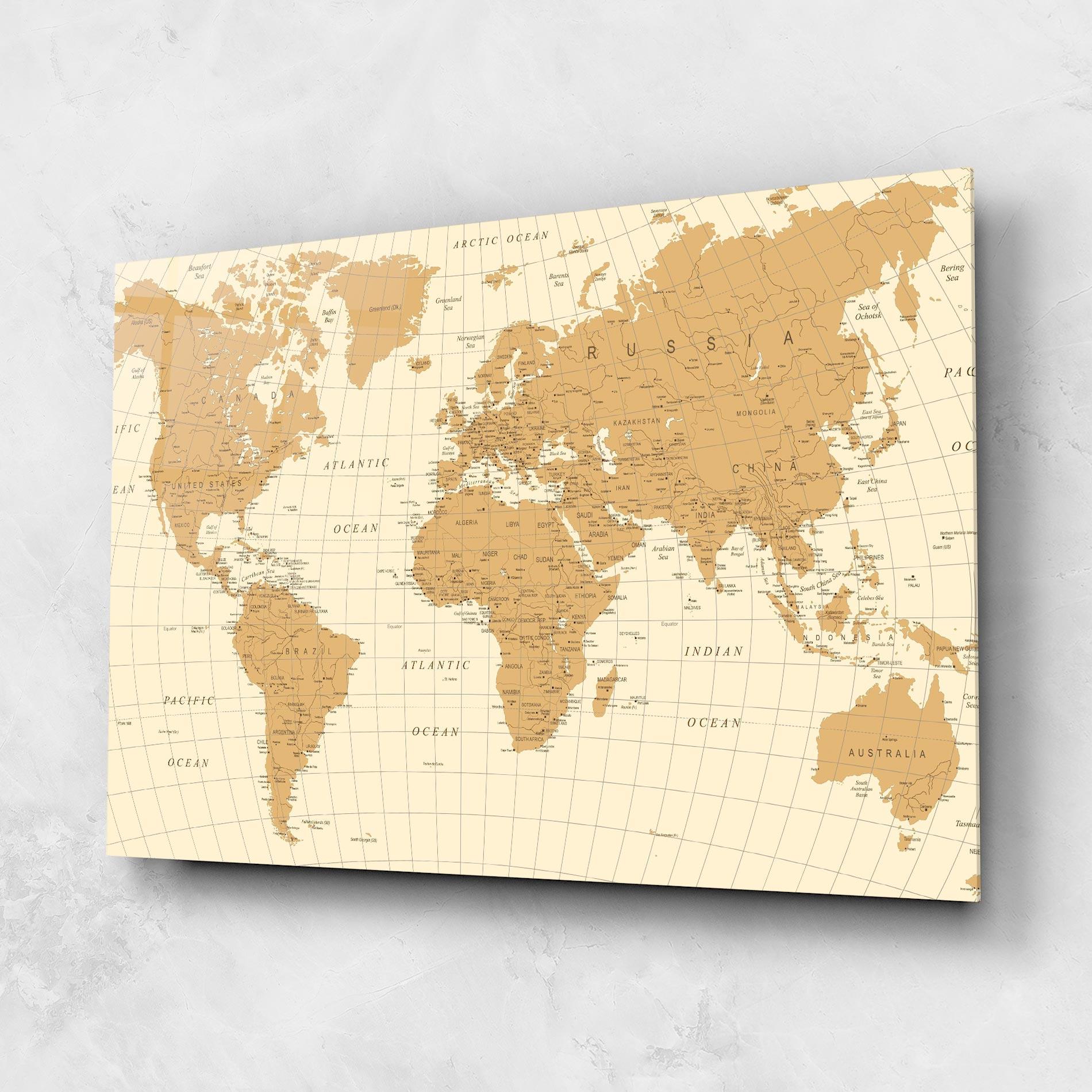 Tablou Sticla Old Map Cream mockup 1