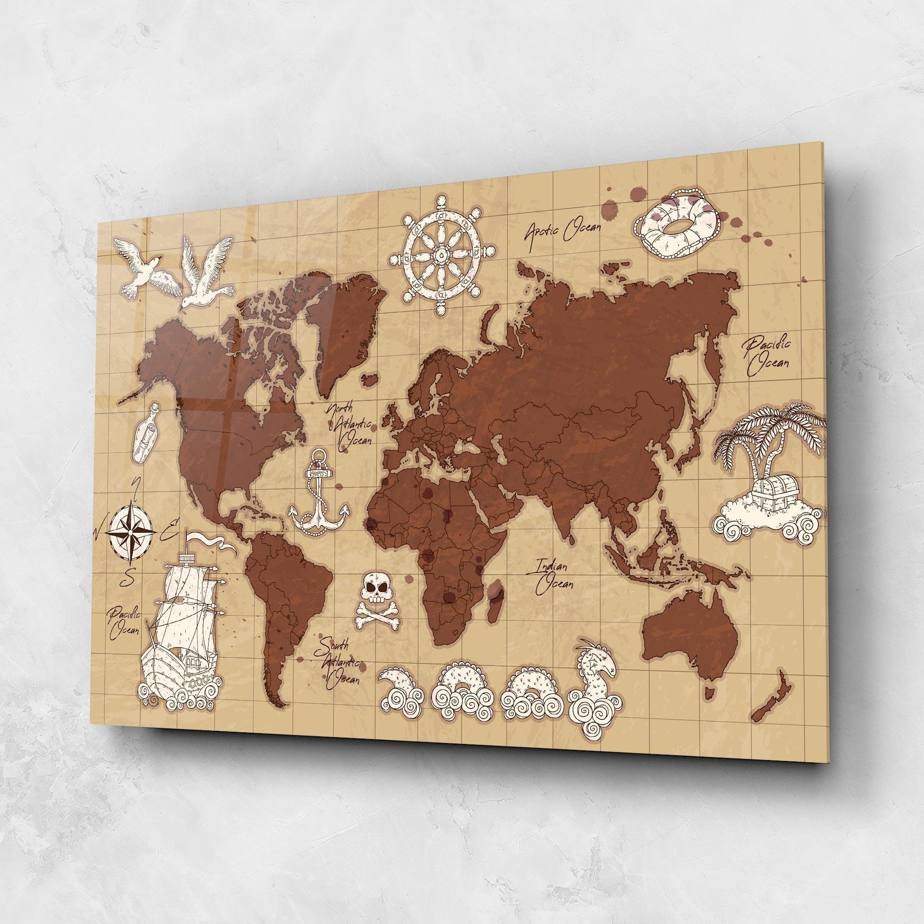 Tablou Sticla Old Pirate Map mockup 1