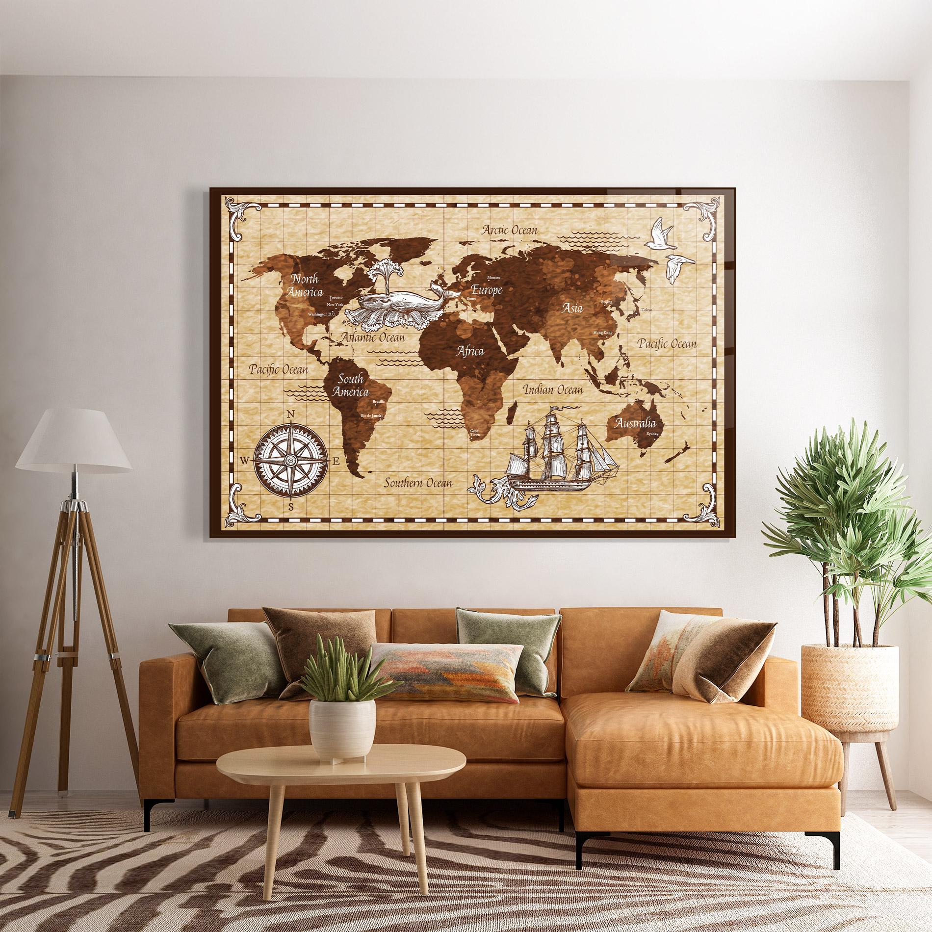 Tablou Sticla Brown Old Map mockup 7