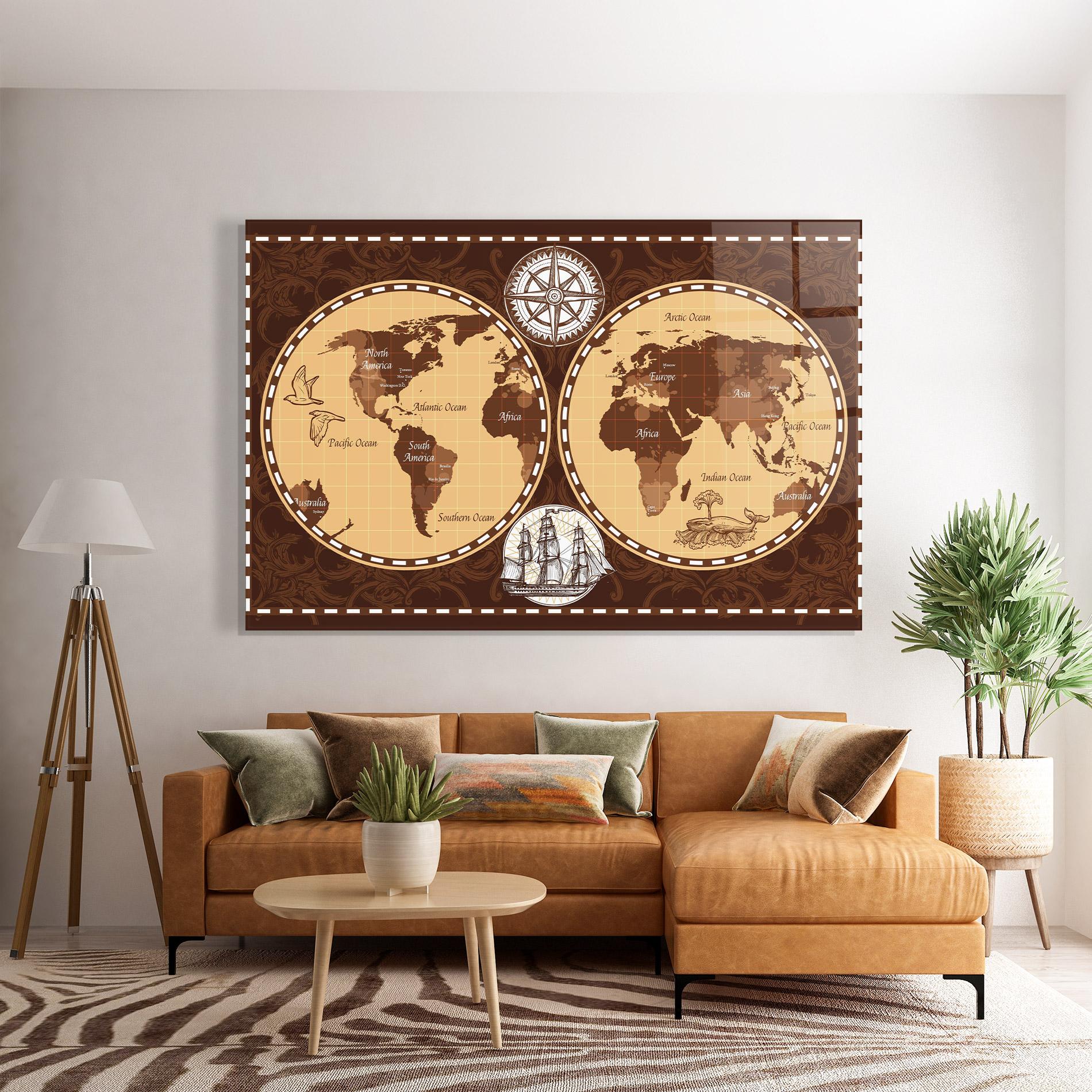 Tablou Sticla Old Brown Map mockup 7