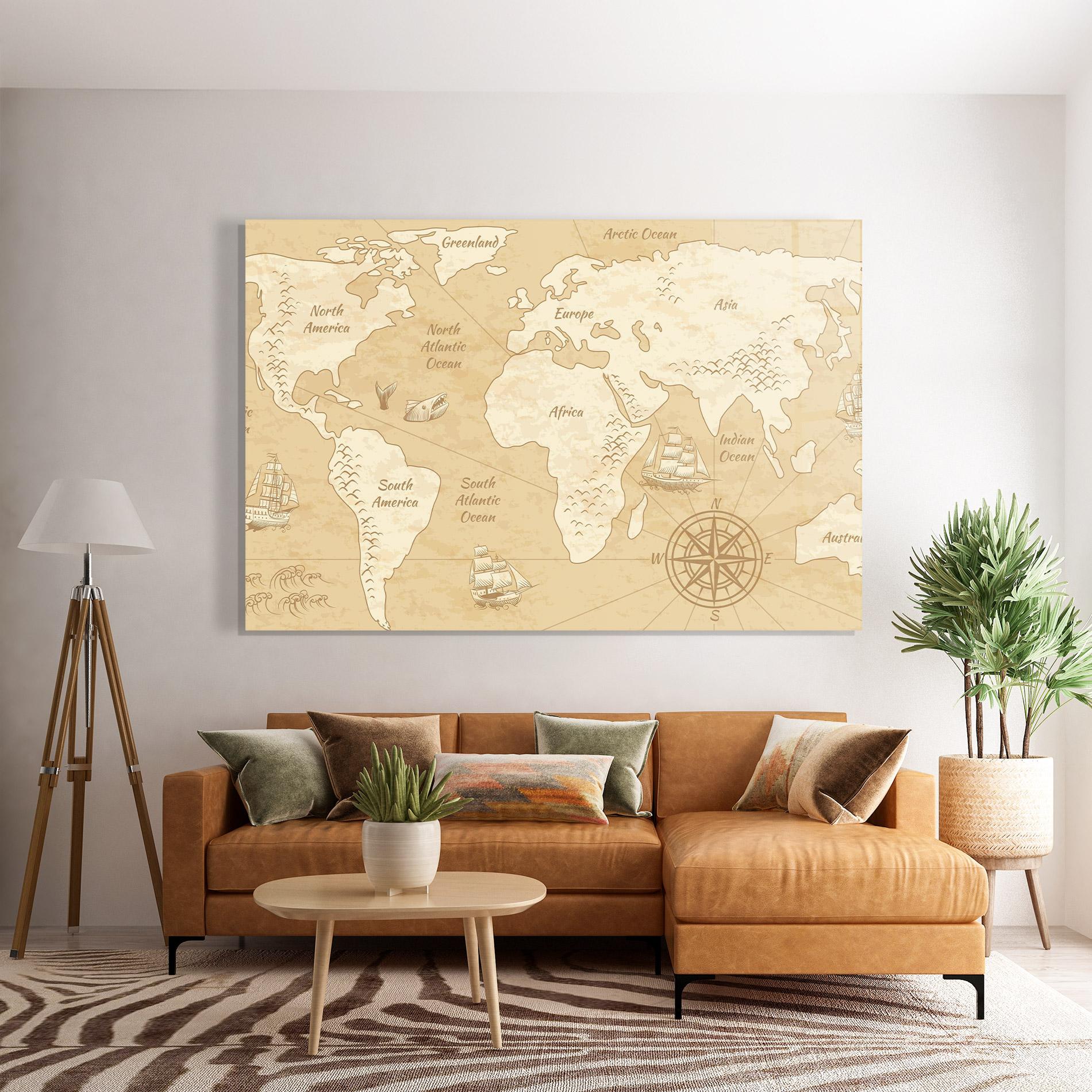 Tablou Sticla Old Continents Map mockup 7
