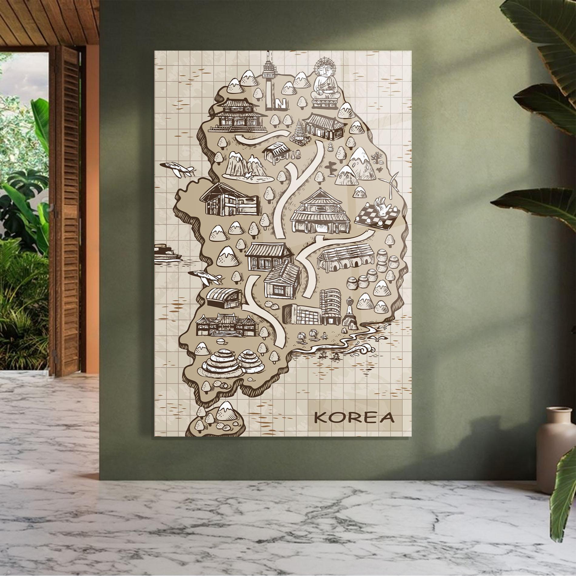 Tablou Sticla Old Korea Map mockup 7