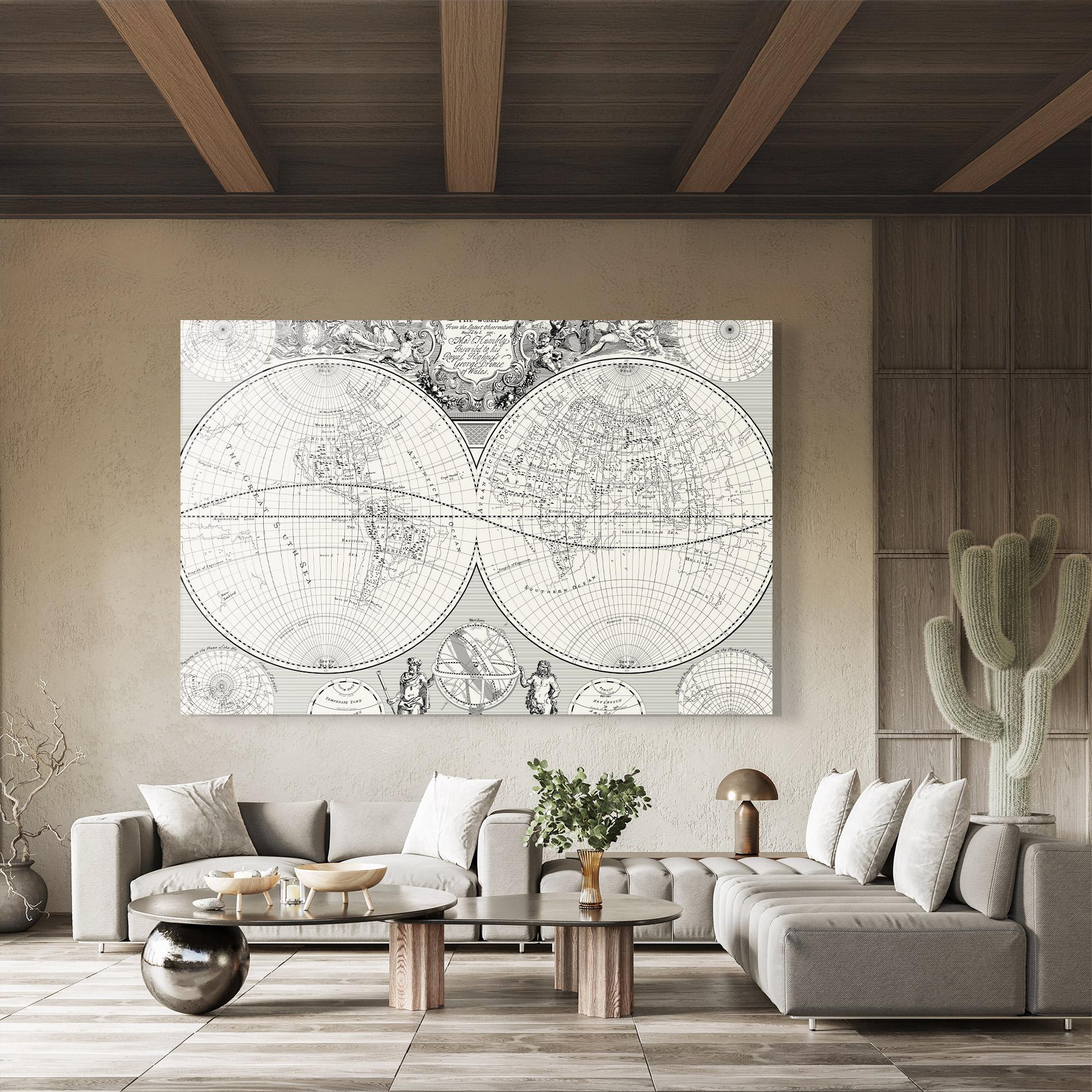 Tablou Sticla Black White Map mockup 8