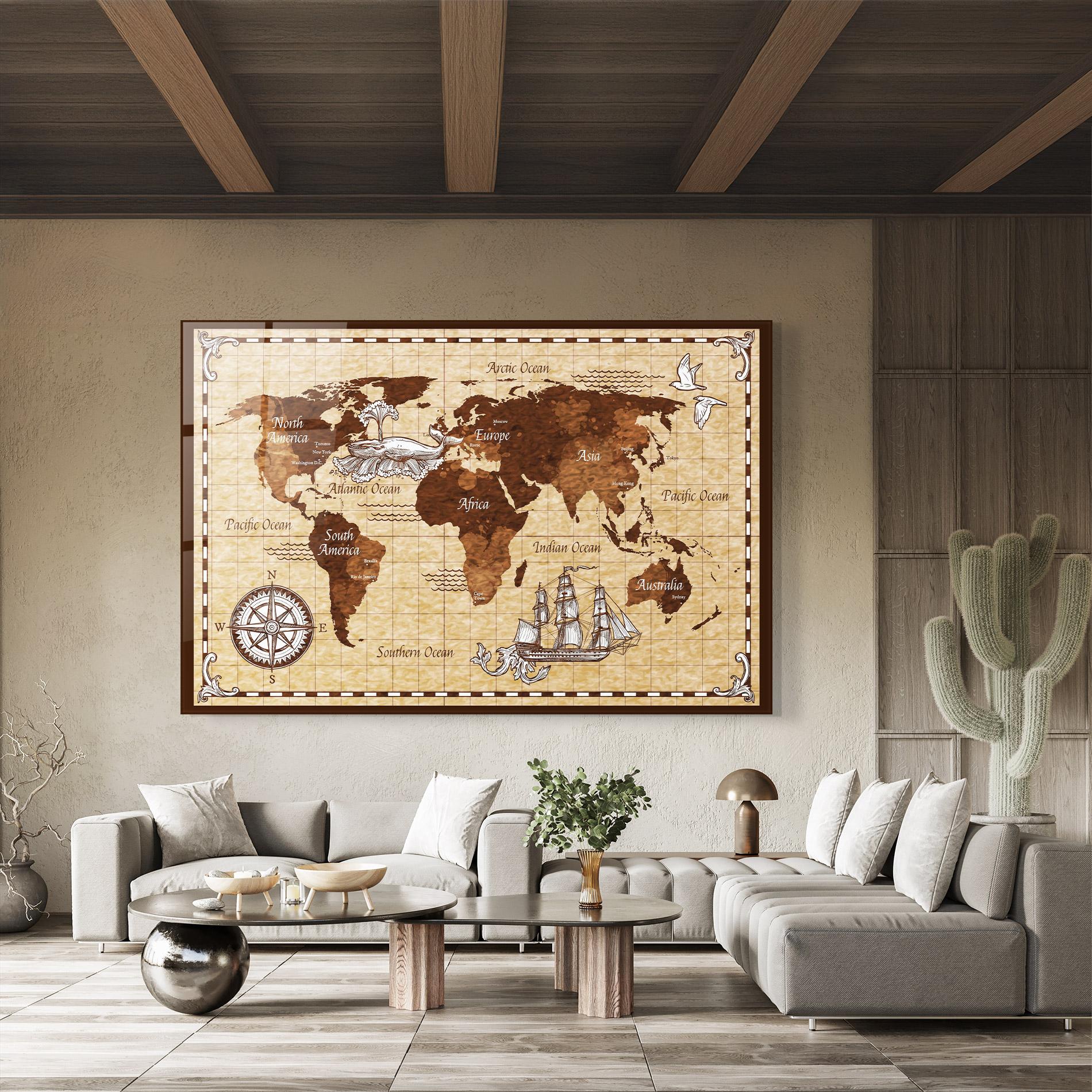 Tablou Sticla Brown Old Map mockup 8