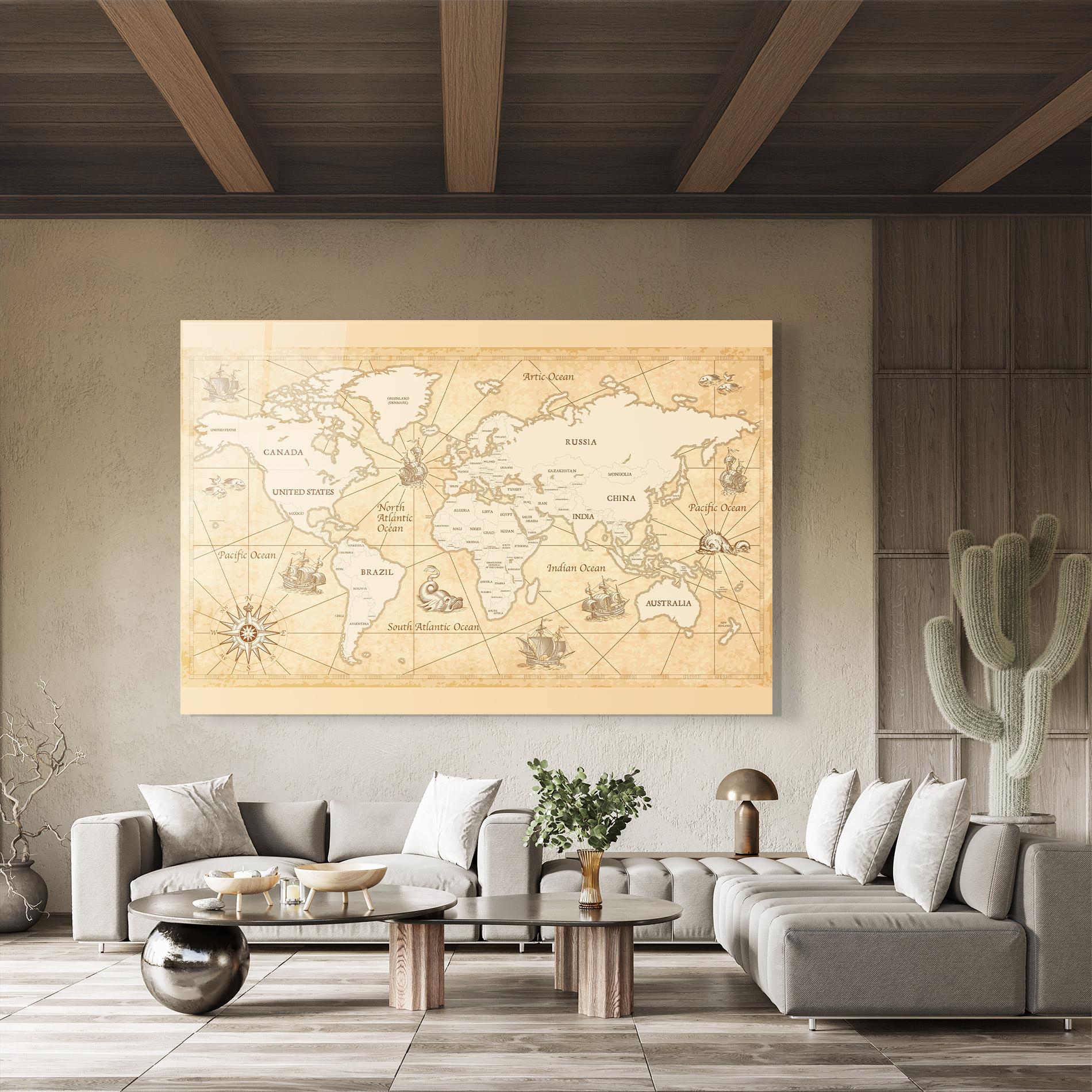 Tablou Sticla Cream Old Map mockup 8