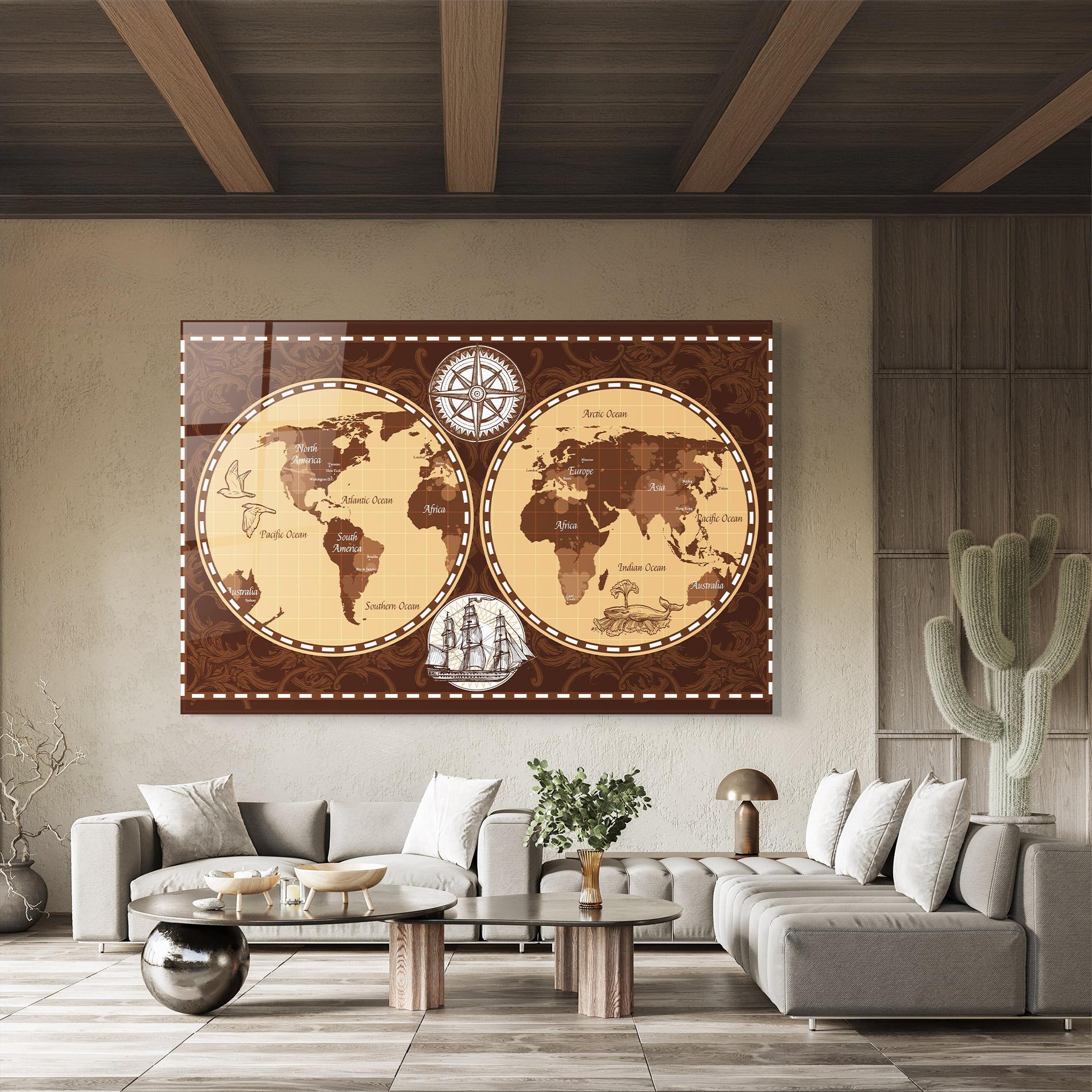 Tablou Sticla Old Brown Map mockup 8