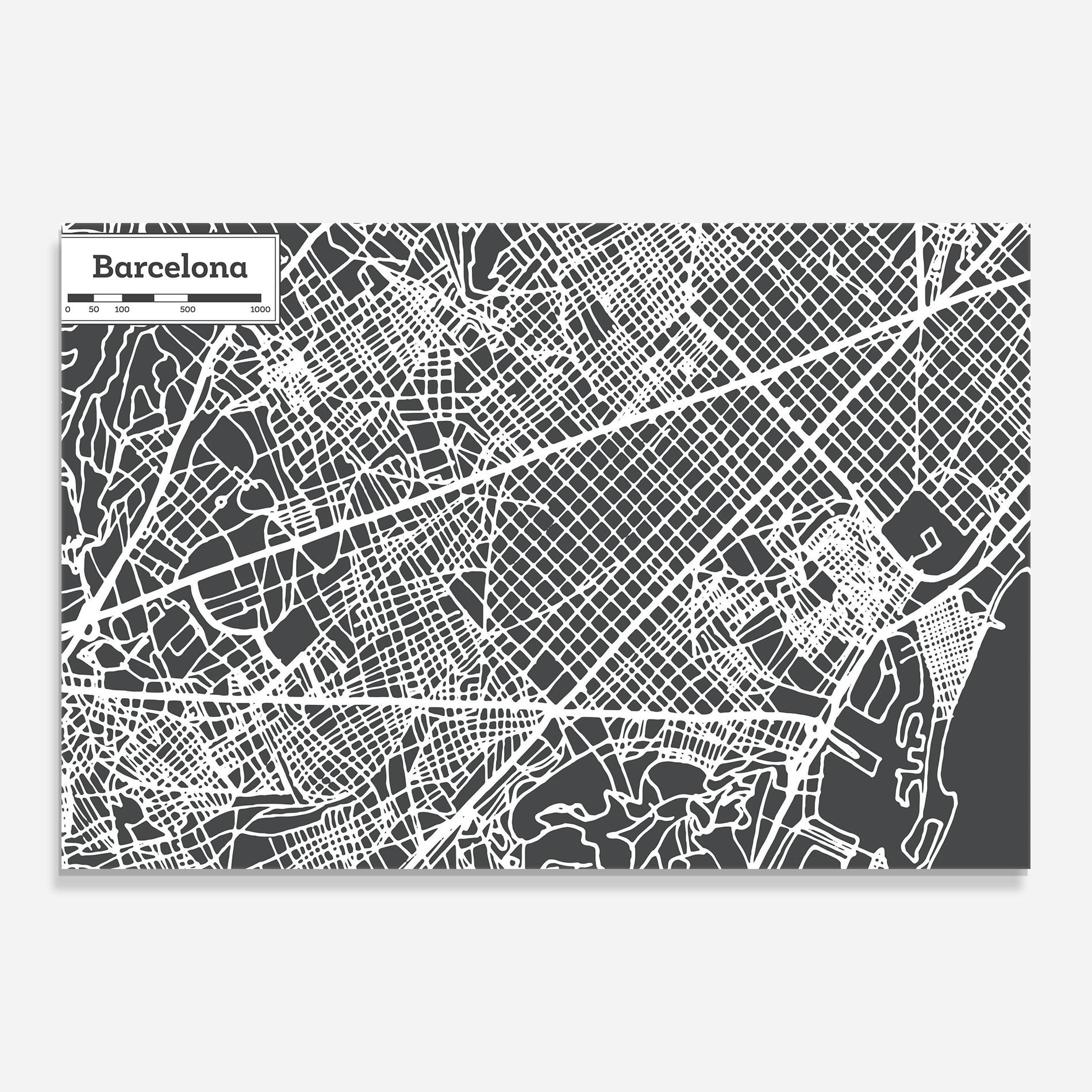 Tablou Sticla Barcelona Map mockup 0