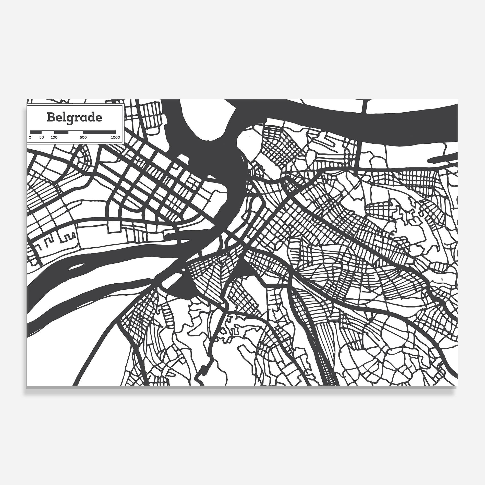 Tablou Sticla Belgrade Map mockup 0