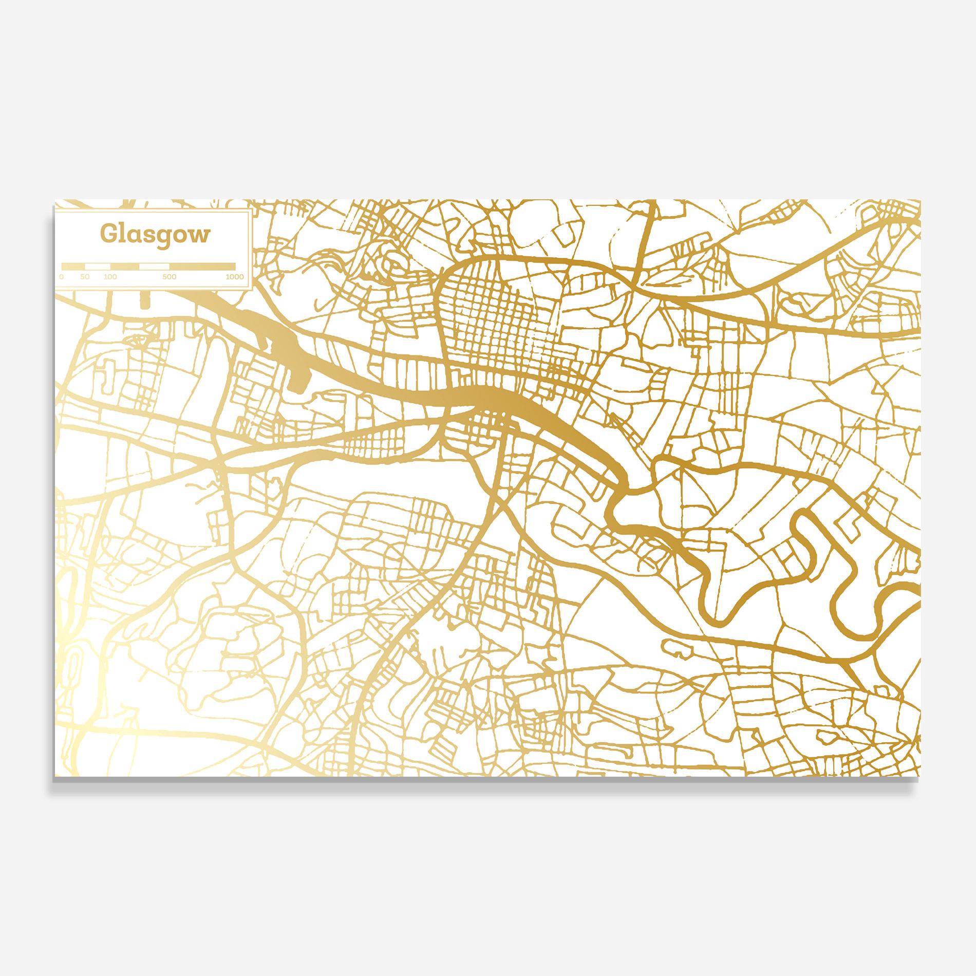 Tablou Sticla Glasgow Gold Map mockup 0
