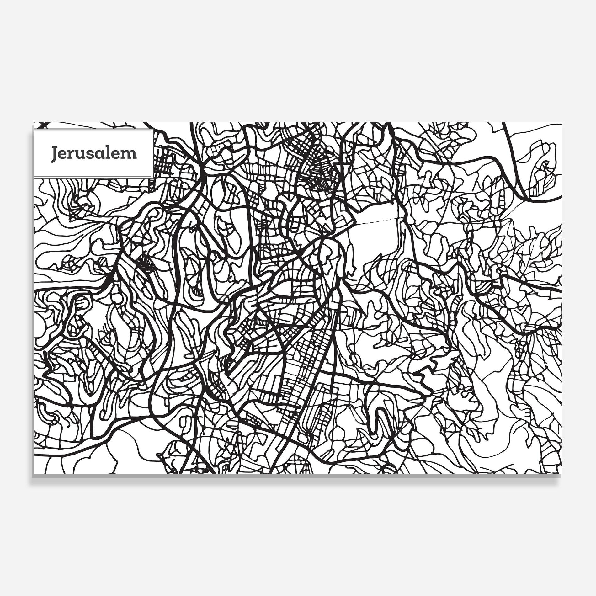 Tablou Sticla Jerusalem Map mockup 0