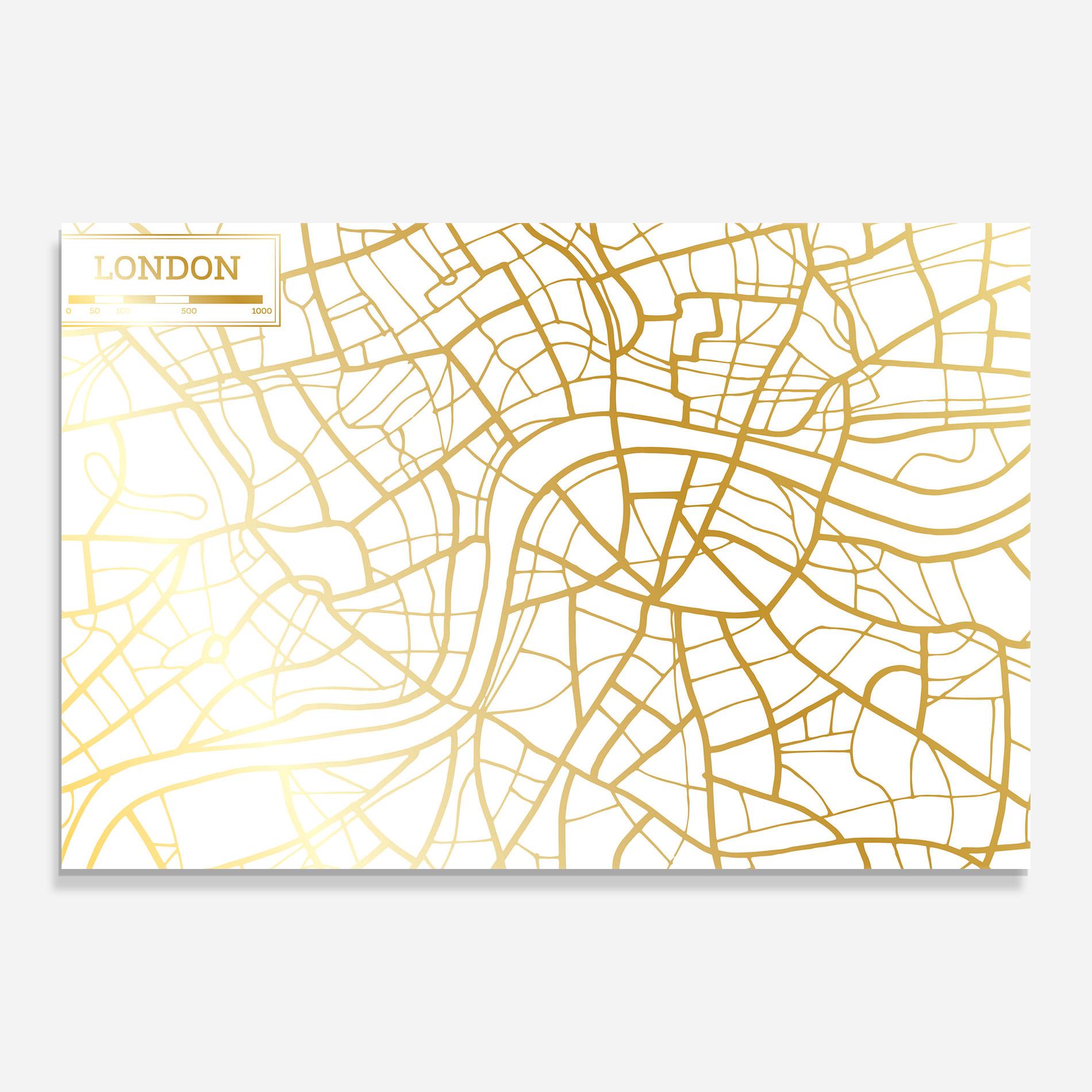 Tablou Sticla London Gold Map mockup 0