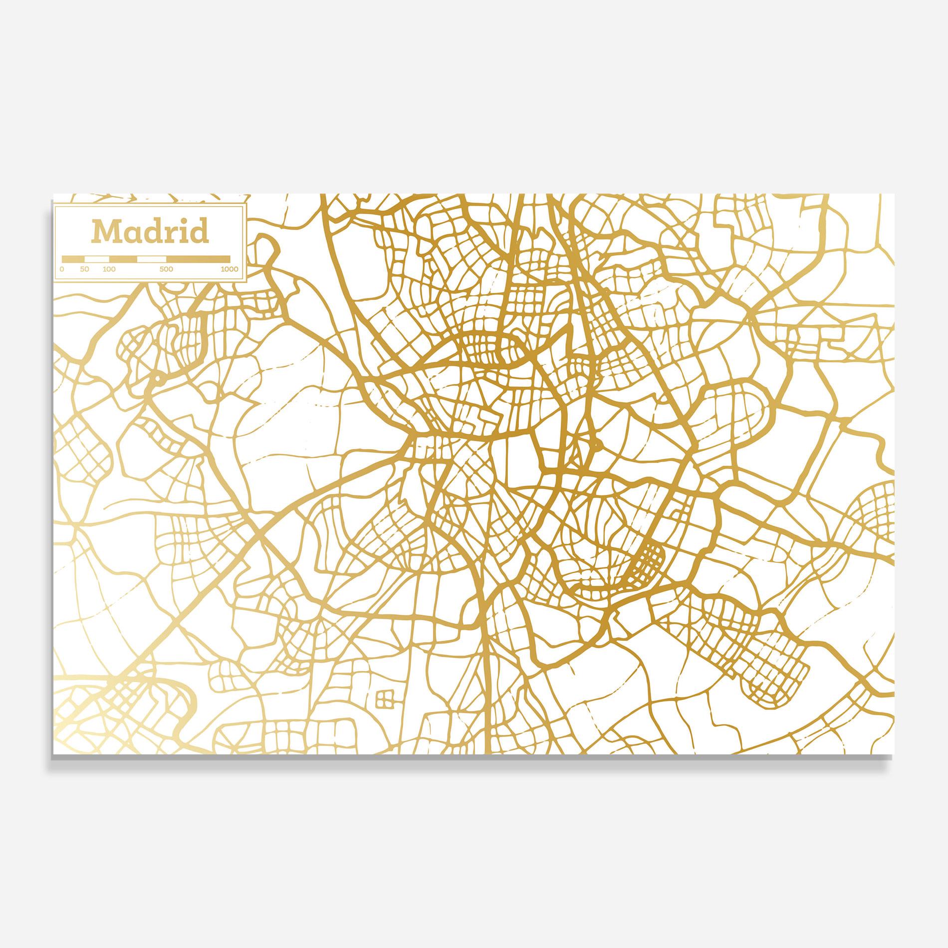 Tablou Sticla Madrid Gold Map mockup 0