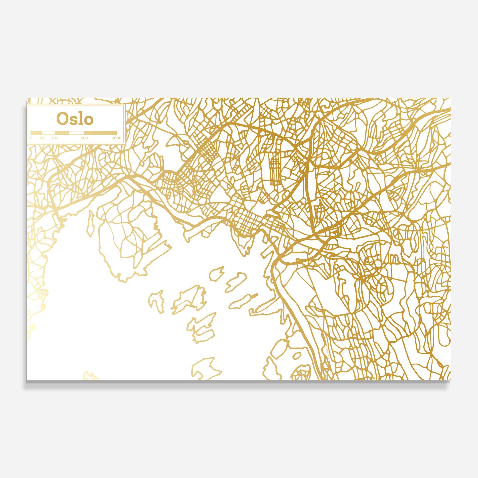 Tablou Sticla Oslo Gold Map mockup 0