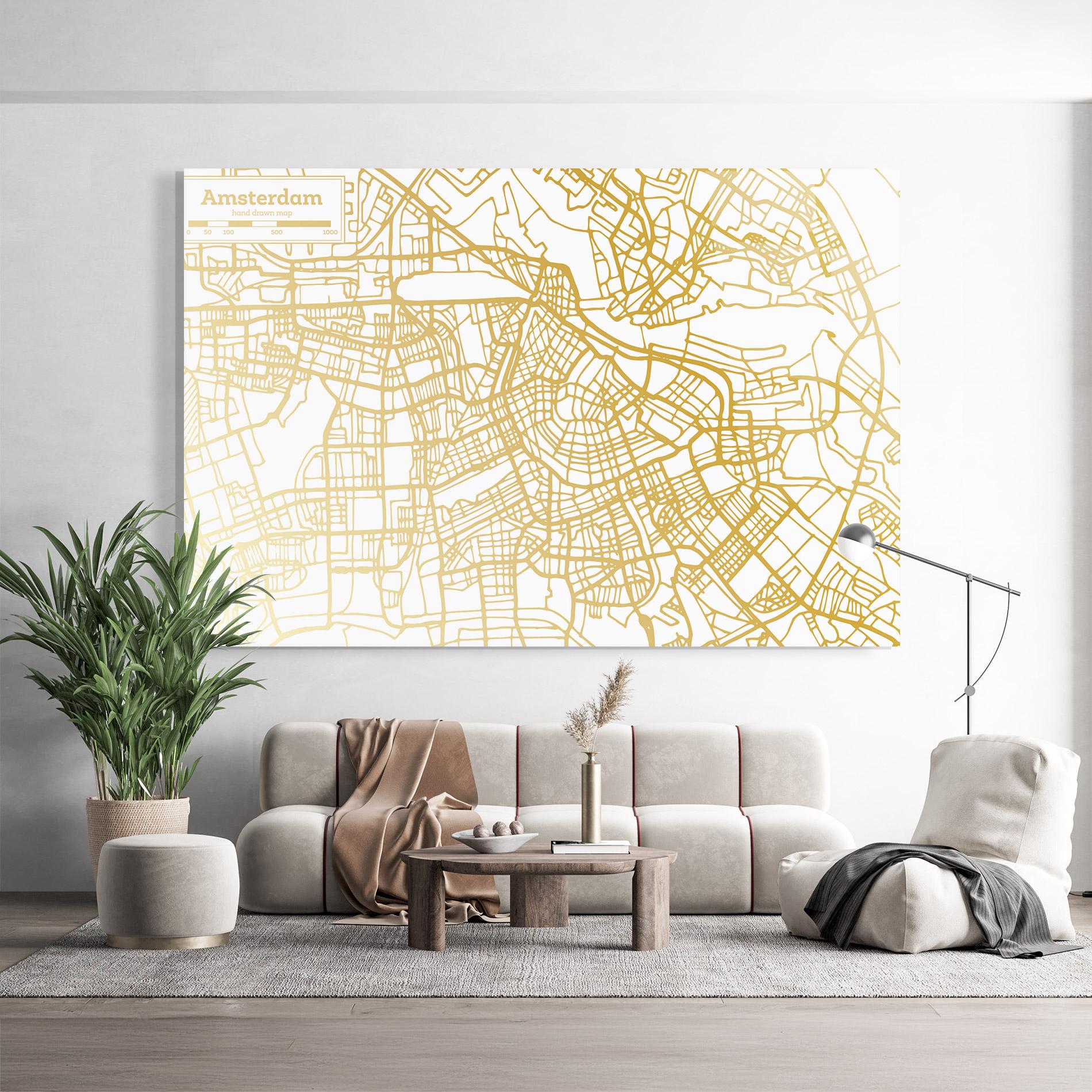 Tablou Sticla Amsterdam Gold Map mockup 9