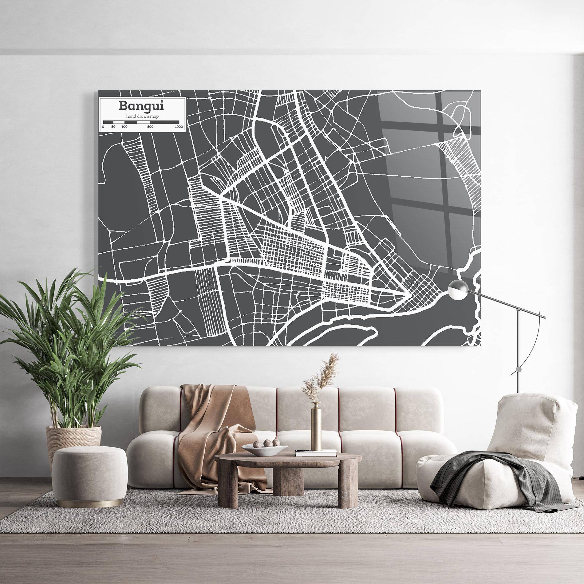 Tablou Sticla Bangui Map mockup 9