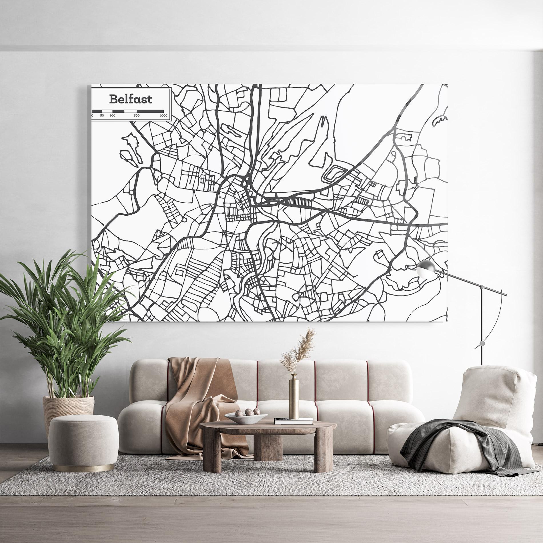 Tablou Sticla Belfast Map mockup 9