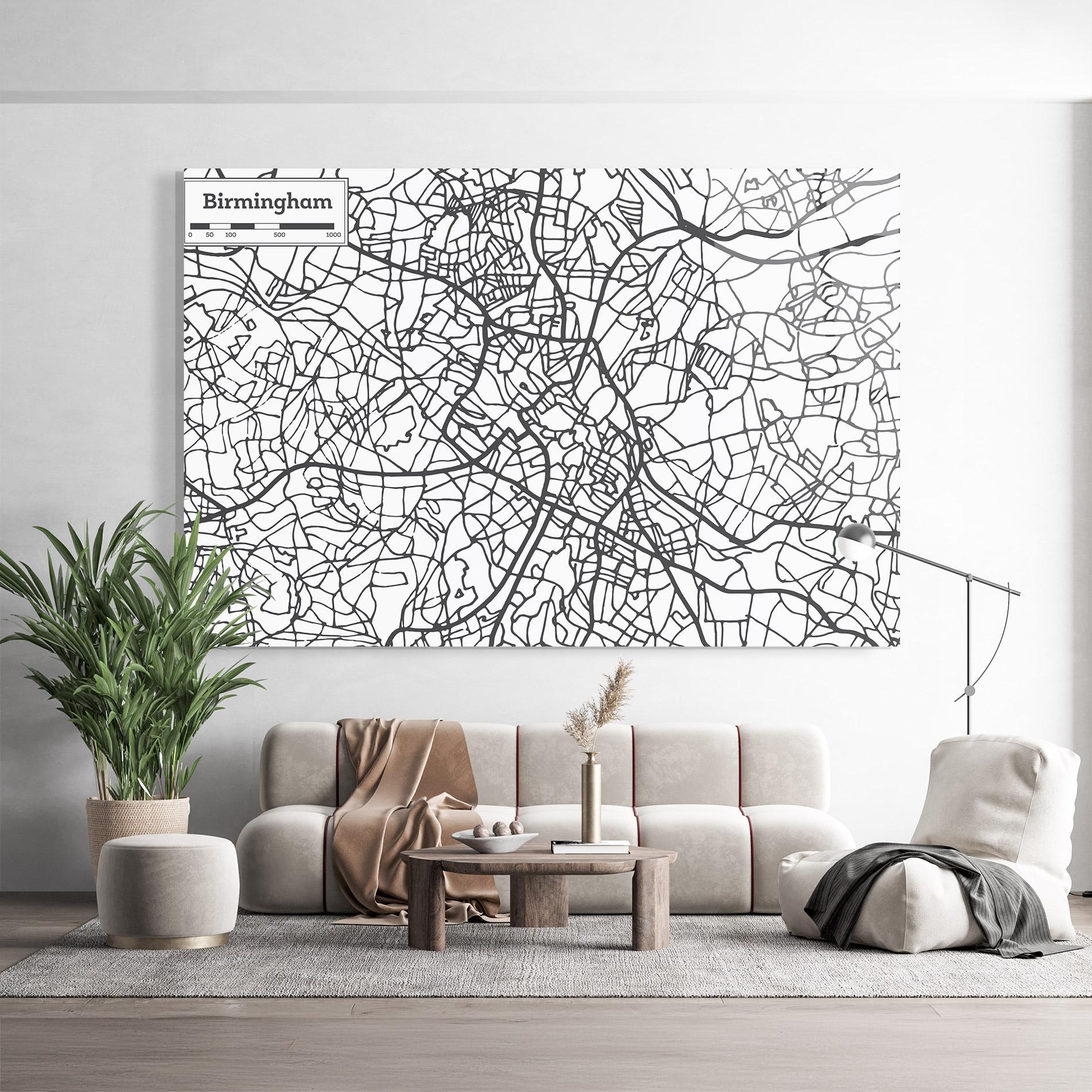 Tablou Sticla Birmingham Map mockup 9