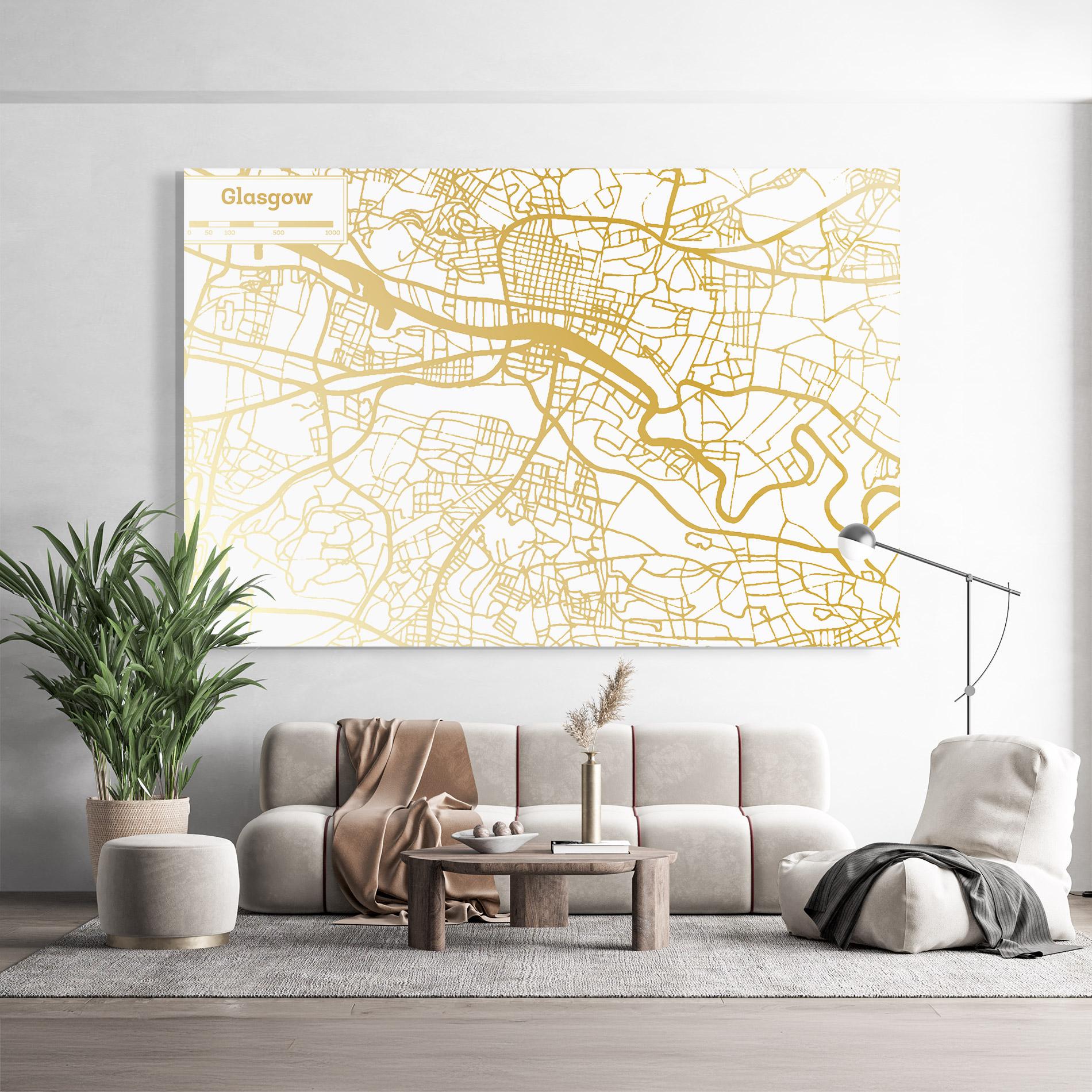 Tablou Sticla Glasgow Gold Map mockup 9