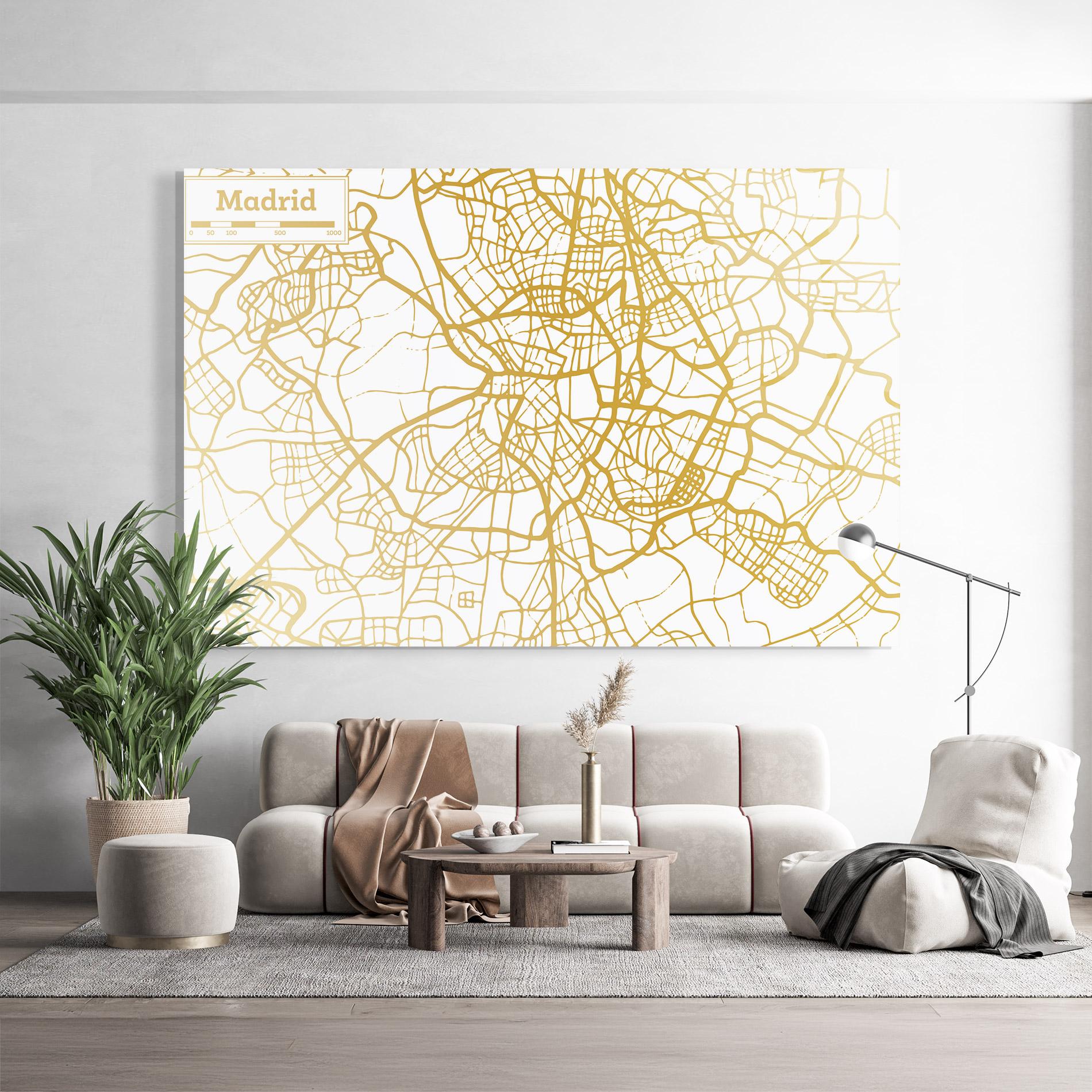 Tablou Sticla Madrid Gold Map mockup 9