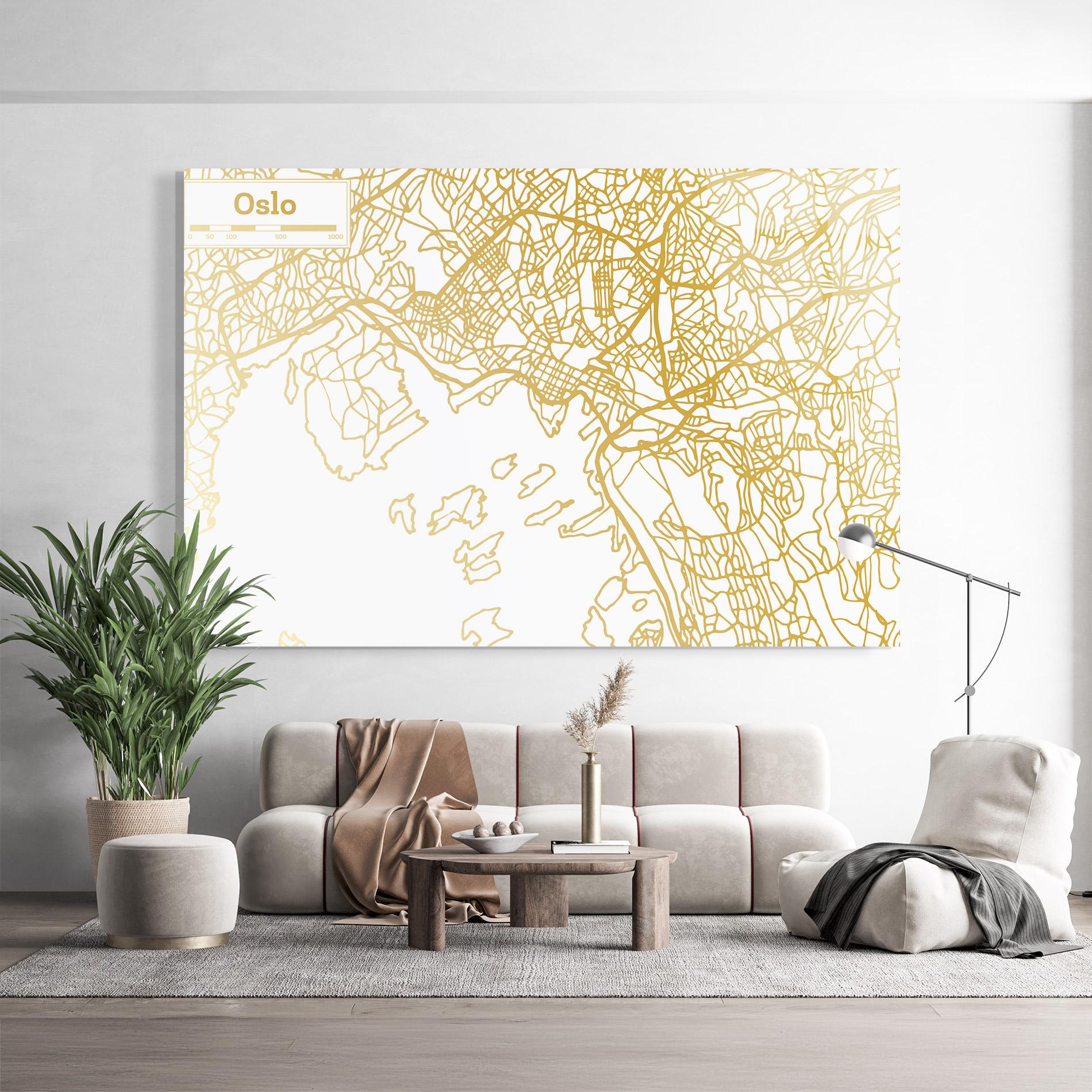 Tablou Sticla Oslo Gold Map mockup 9