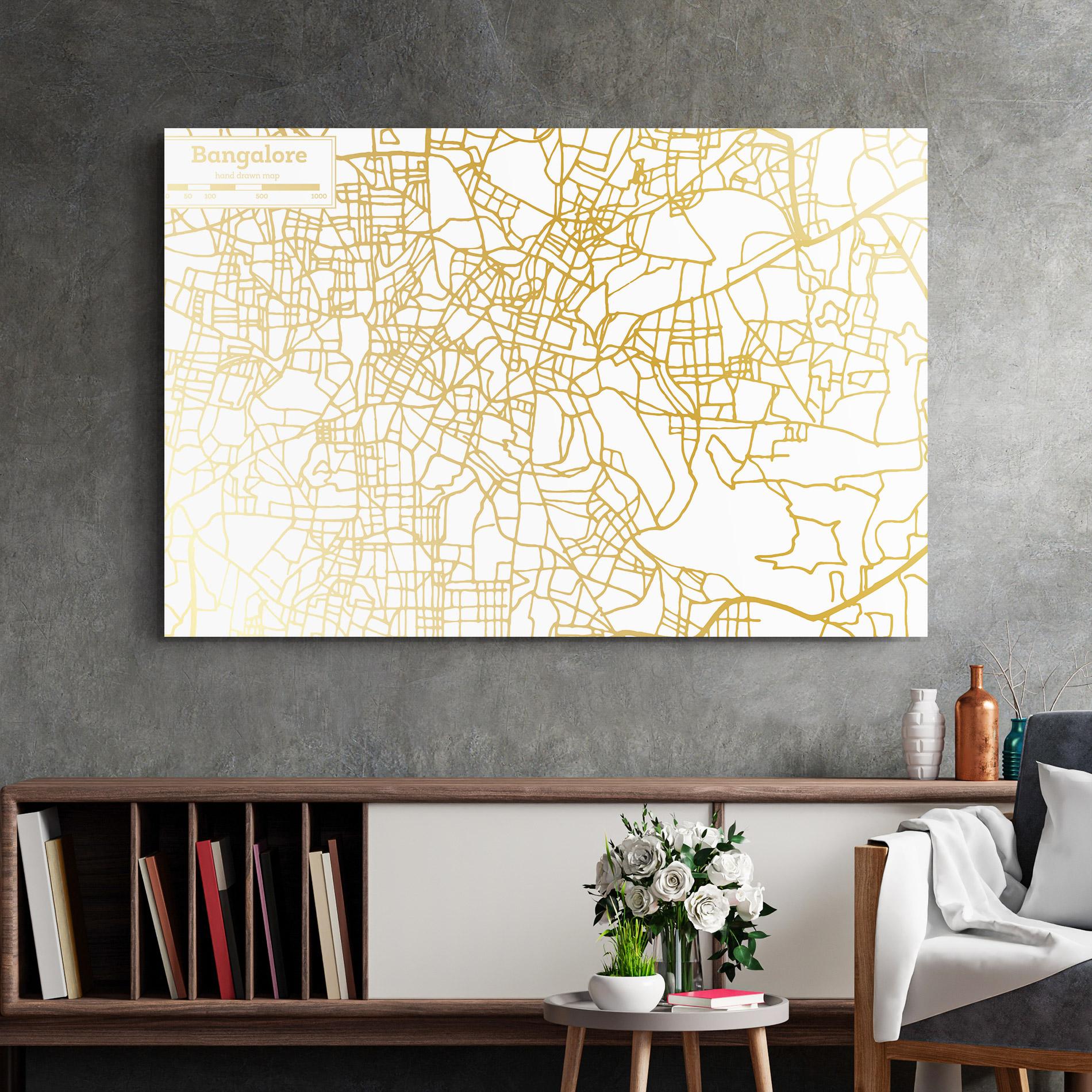 Tablou Sticla Bangalore Map mockup 2