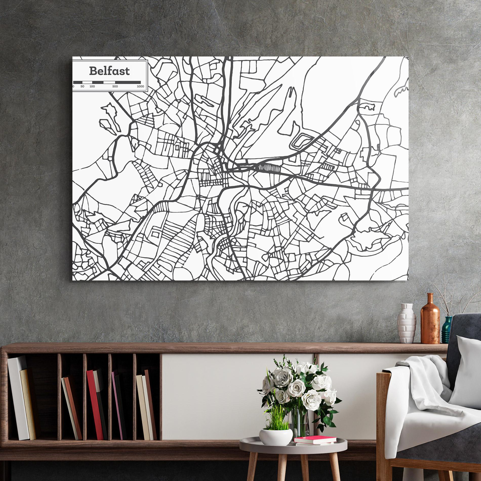 Tablou Sticla Belfast Map mockup 2