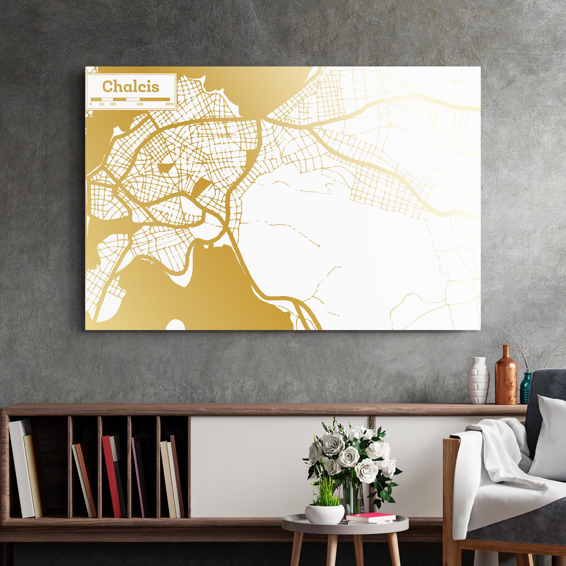 Tablou Sticla Chalcis Gold Map mockup 2