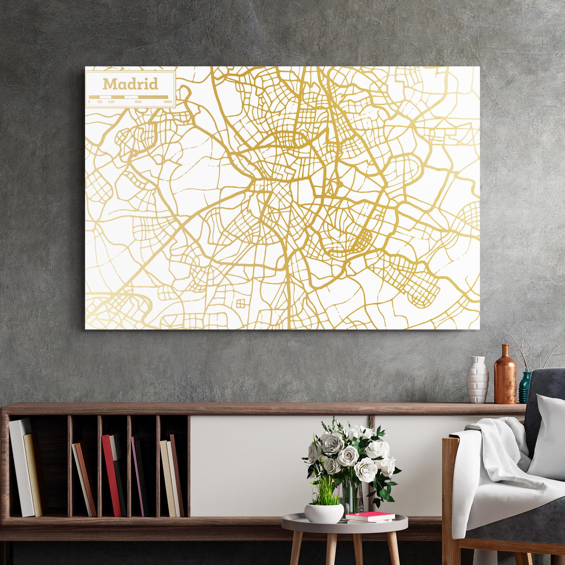 Tablou Sticla Madrid Gold Map mockup 2