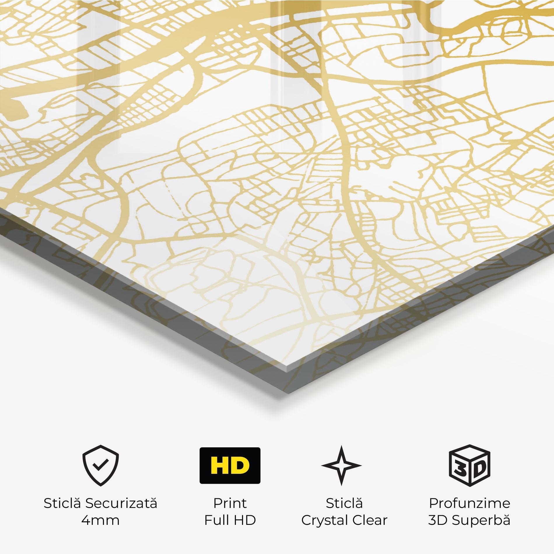 Tablou Sticla Glasgow Gold Map mockup 3