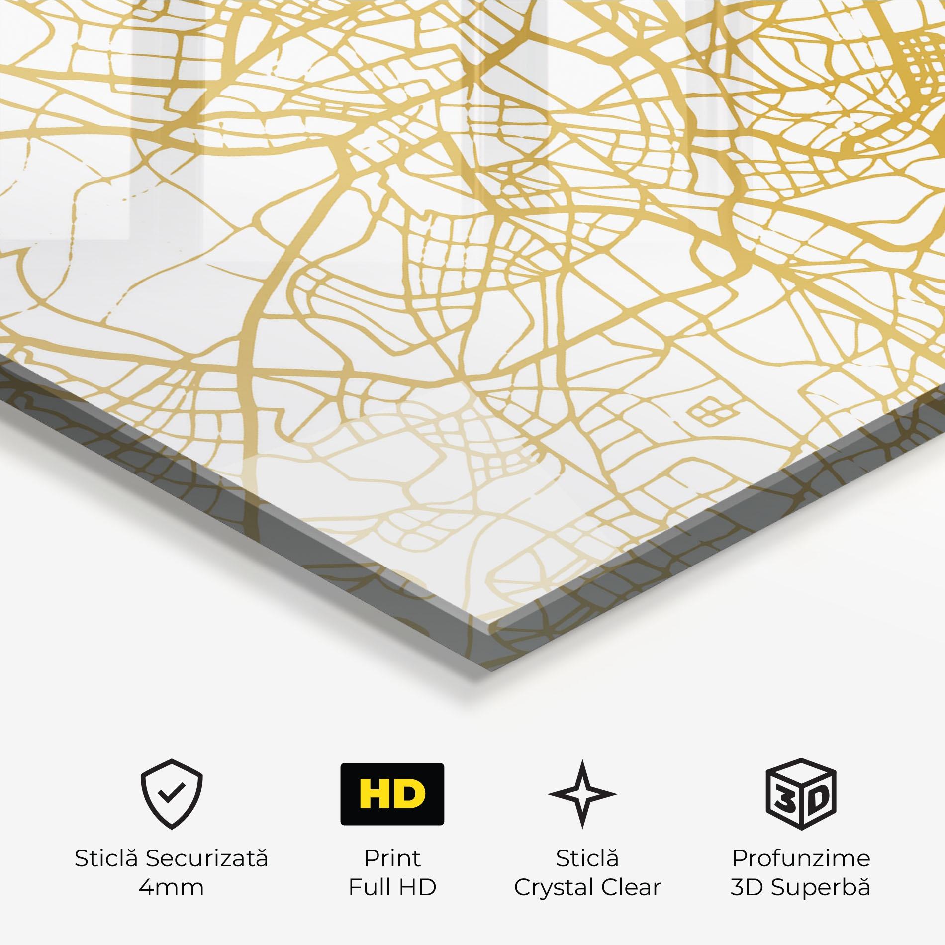 Tablou Sticla Madrid Gold Map mockup 3