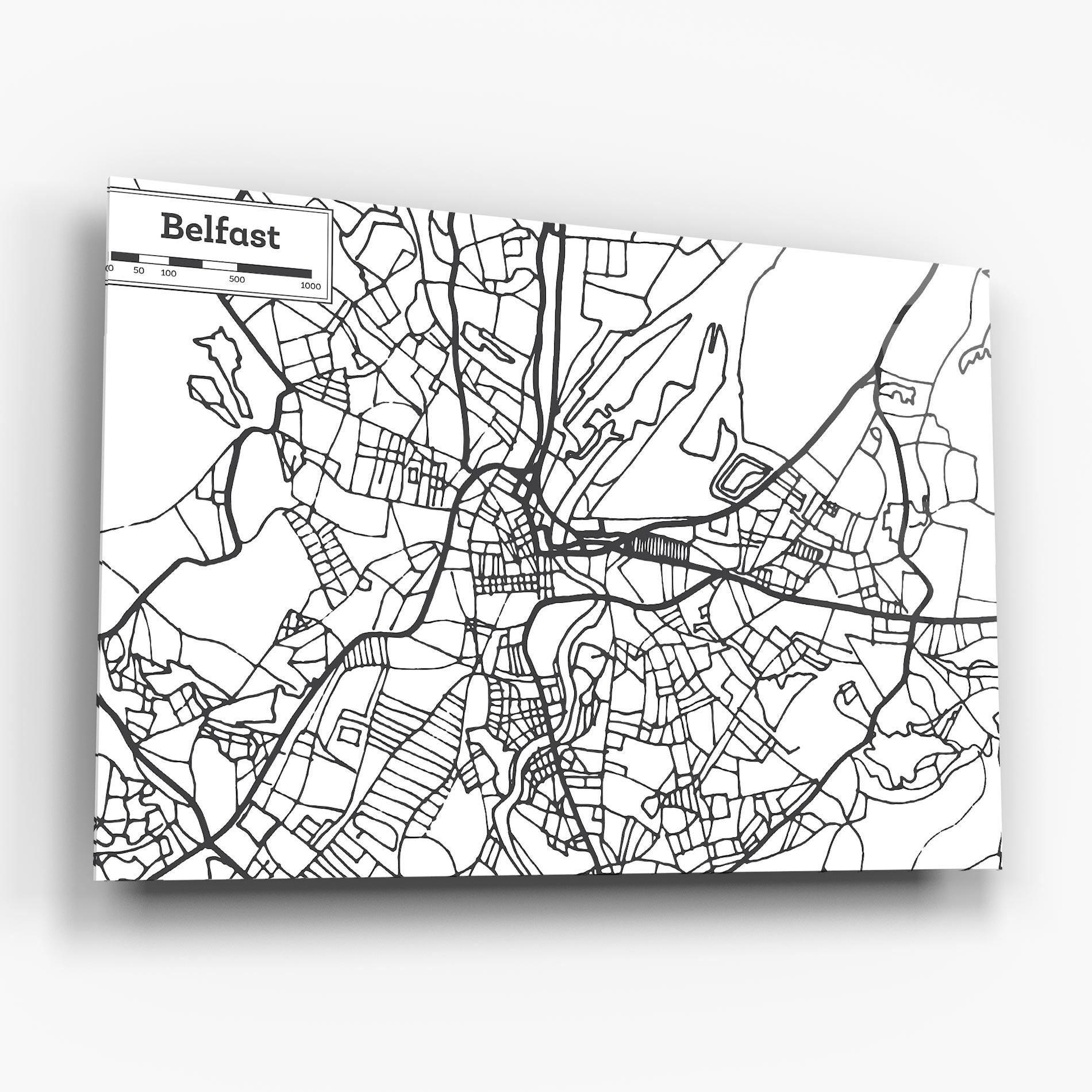 Tablou Sticla Belfast Map mockup 6