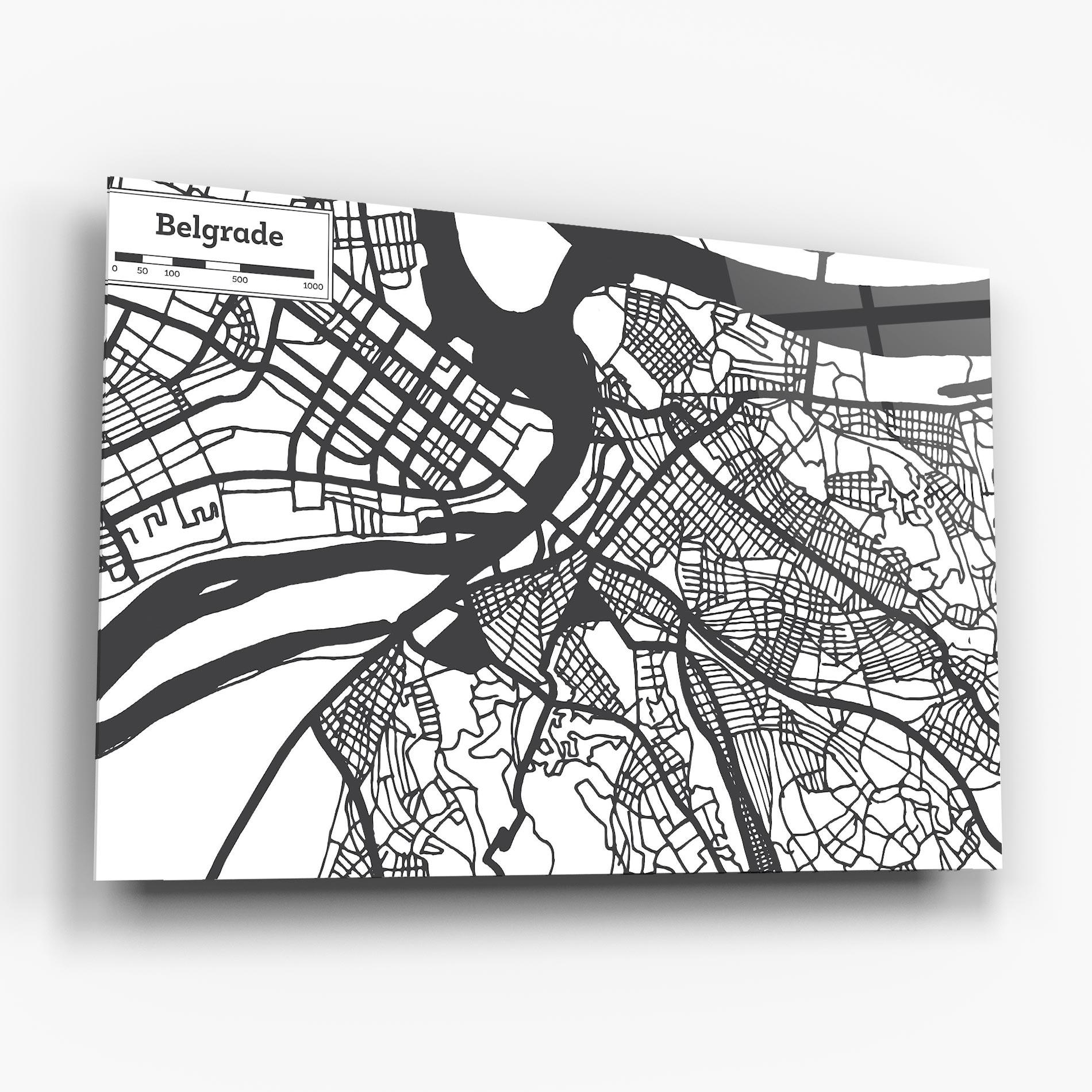 Tablou Sticla Belgrade Map mockup 6