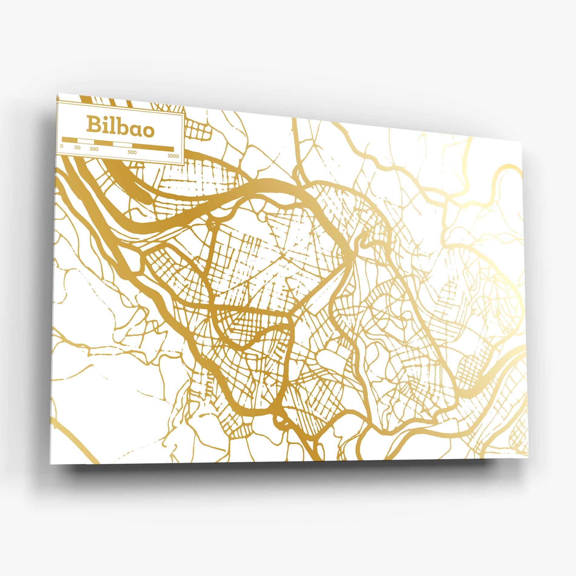 Tablou Sticla Bilbao Gold Map mockup 6