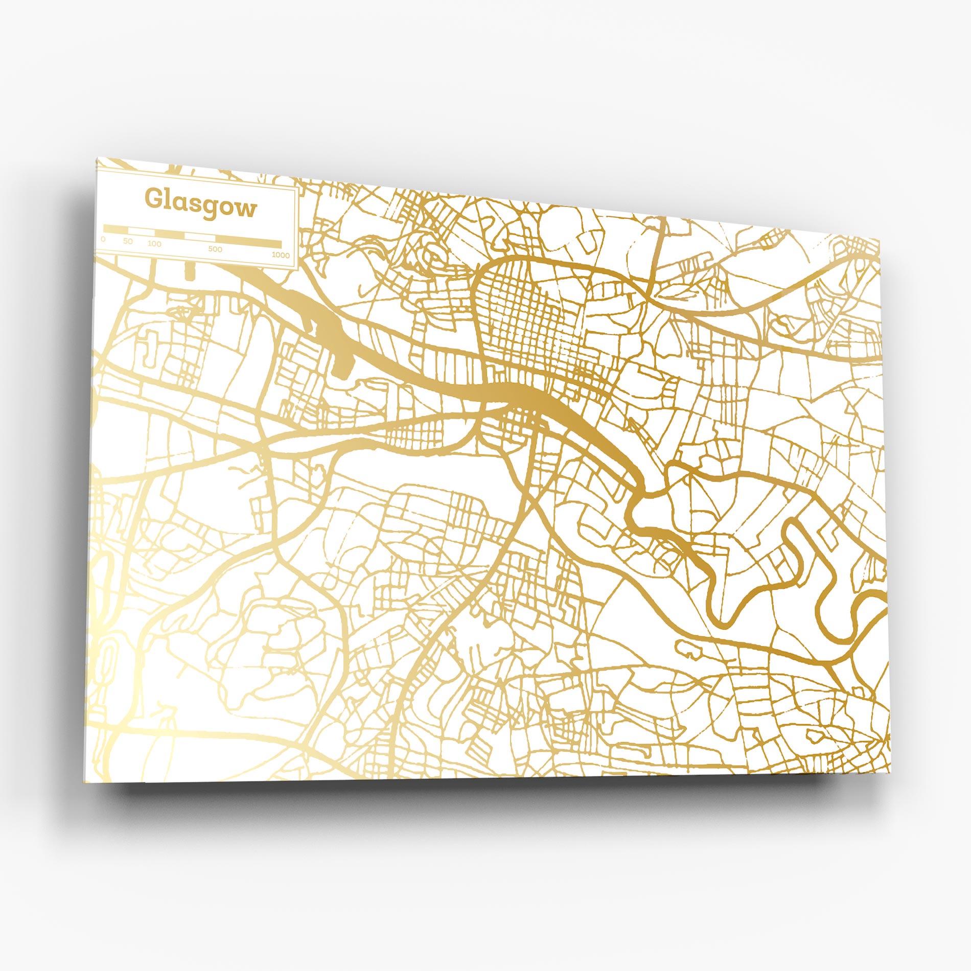 Tablou Sticla Glasgow Gold Map mockup 6
