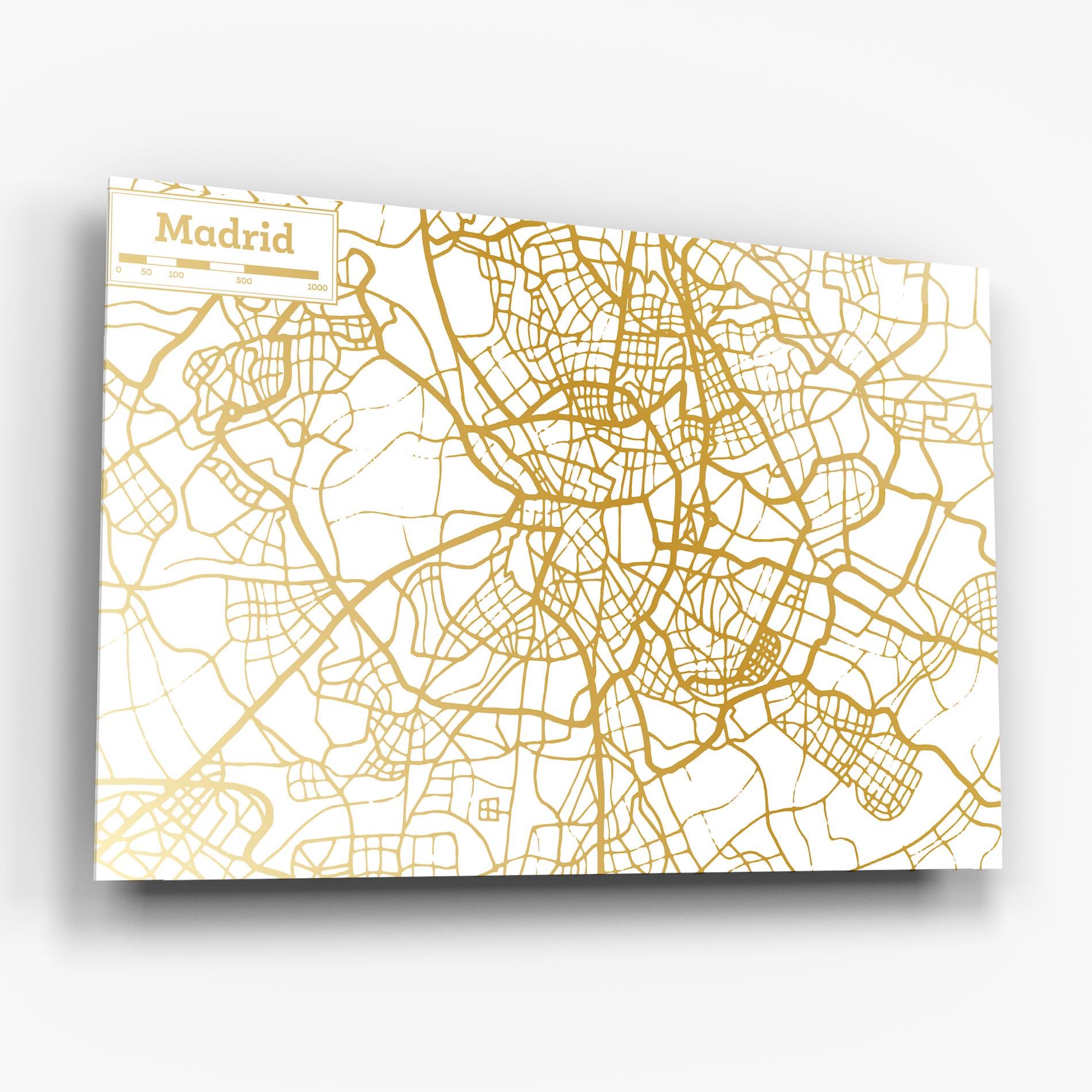 Tablou Sticla Madrid Gold Map mockup 6