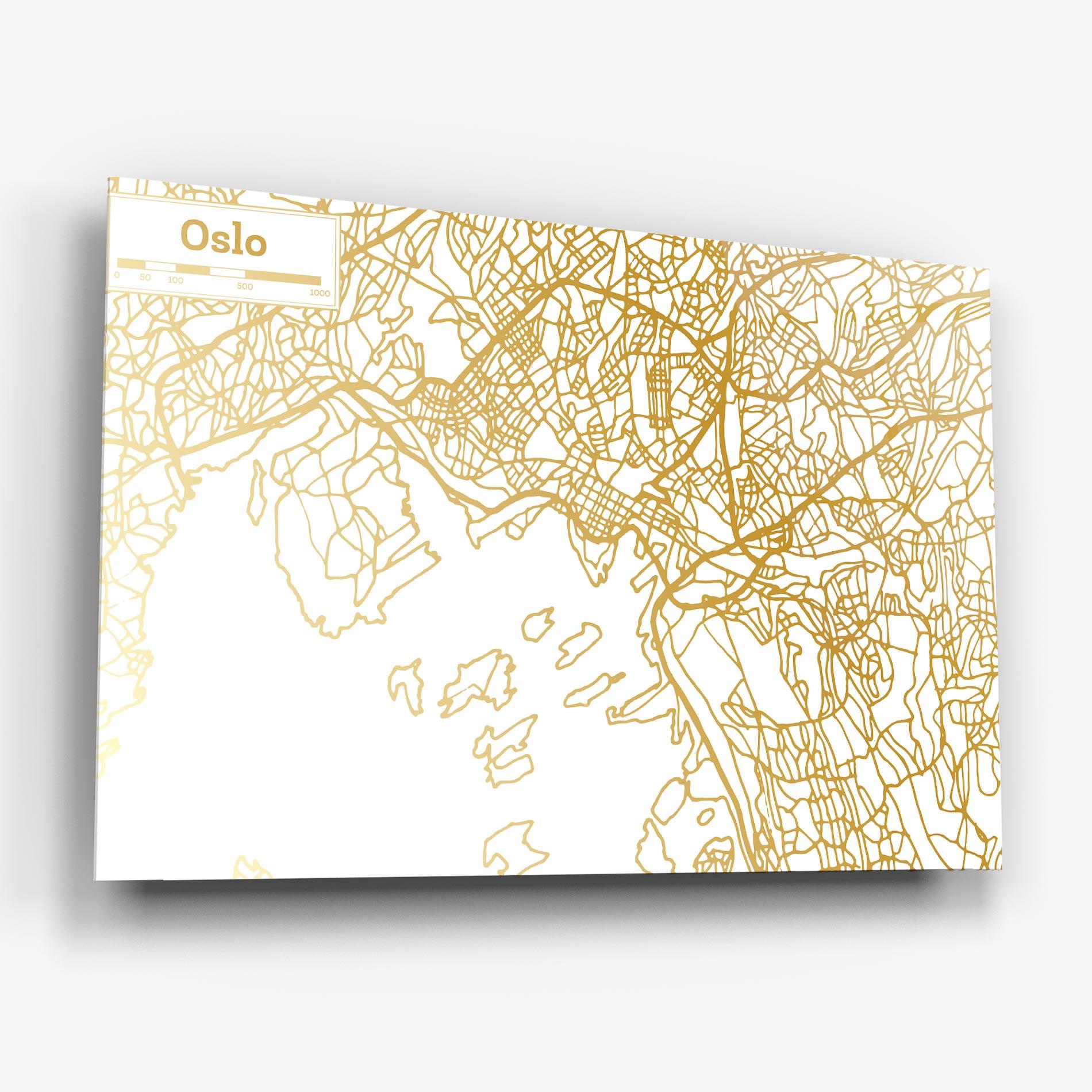 Tablou Sticla Oslo Gold Map mockup 6