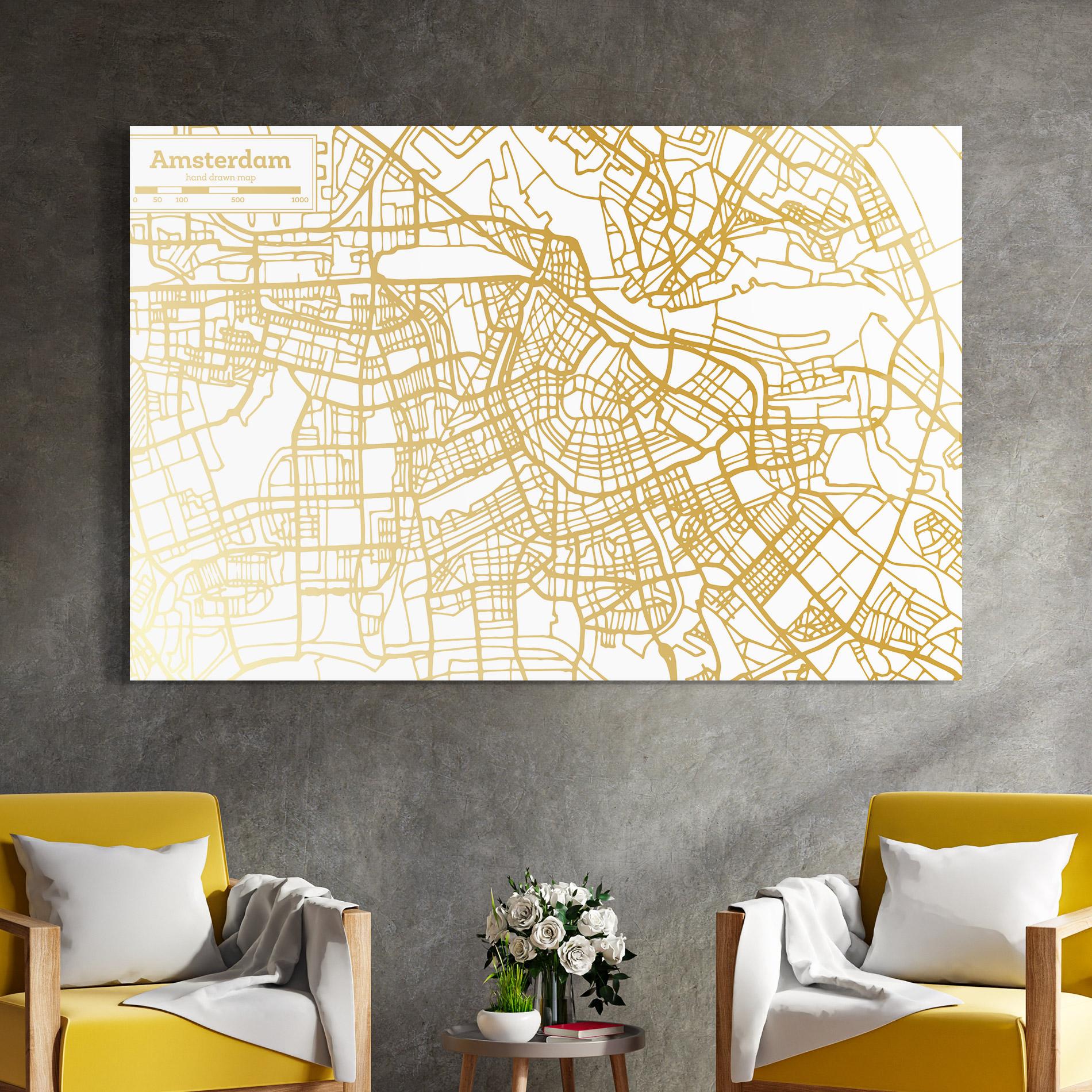 Tablou Sticla Amsterdam Gold Map mockup 4