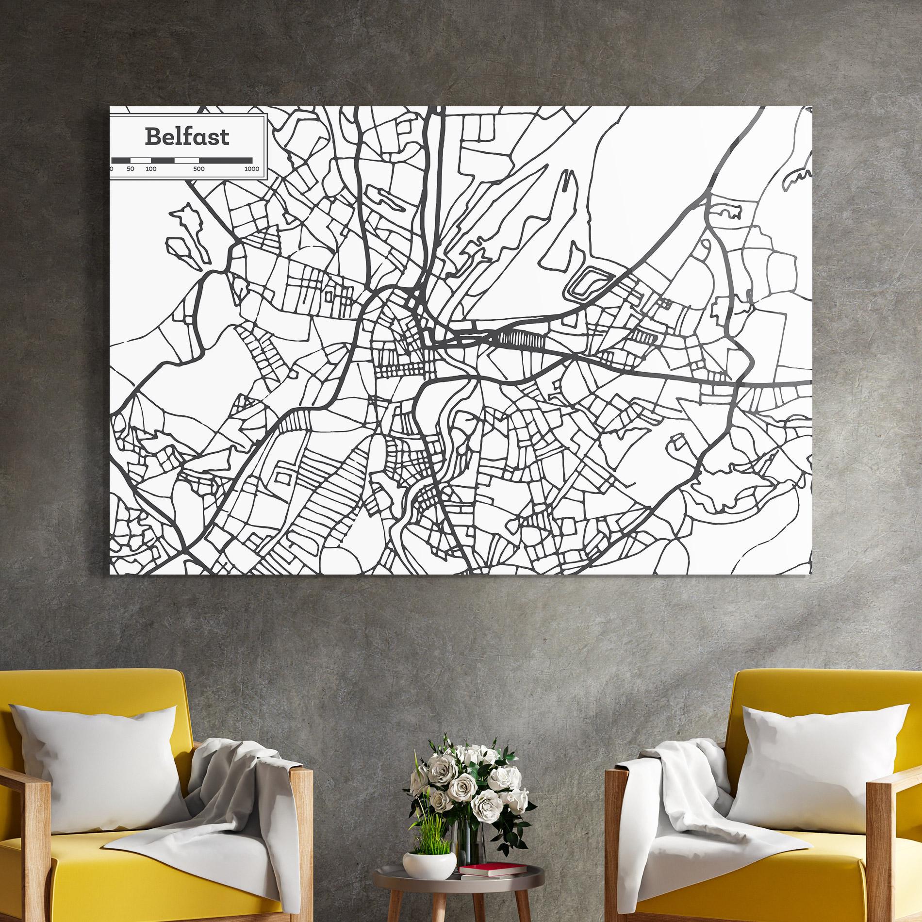 Tablou Sticla Belfast Map mockup 4