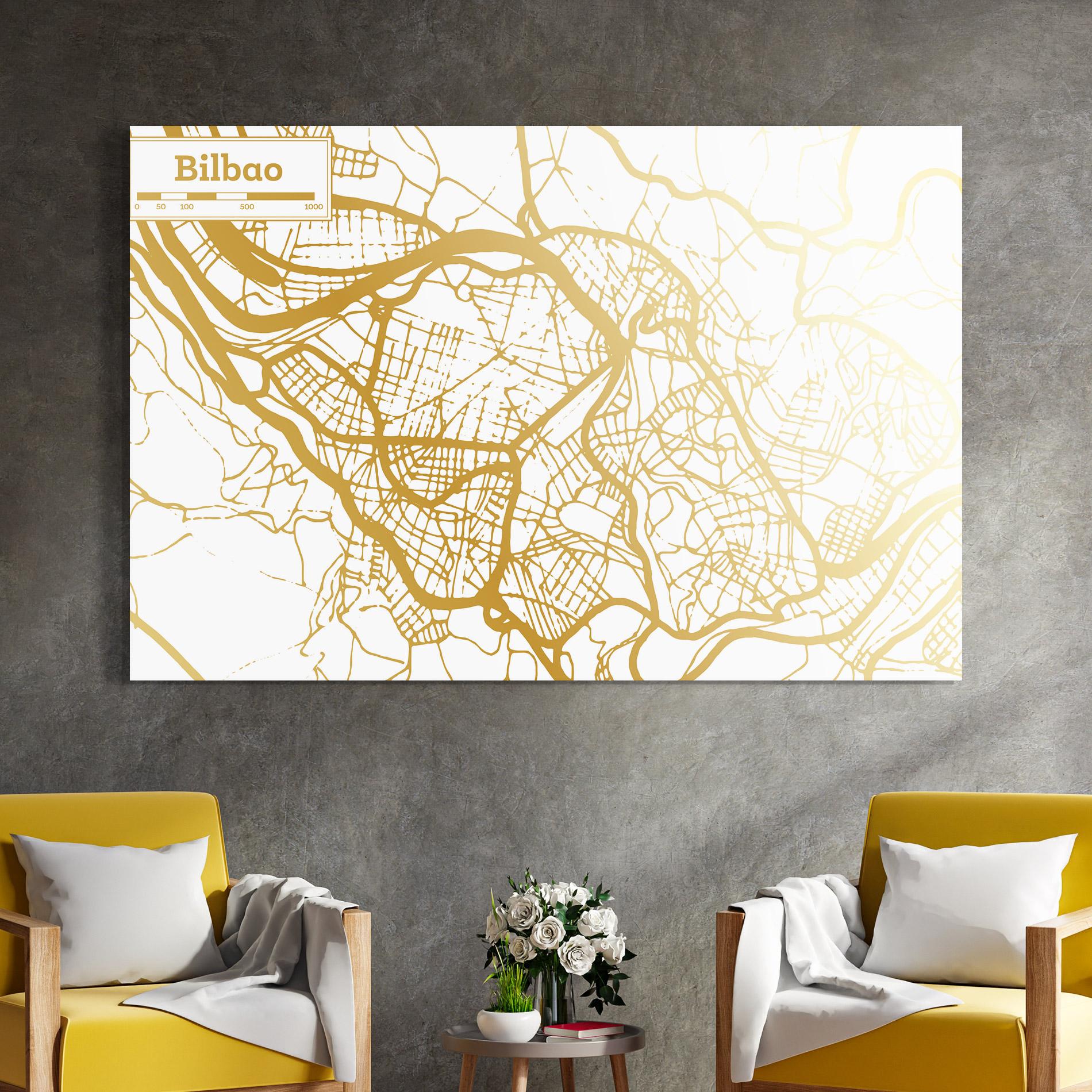 Tablou Sticla Bilbao Gold Map mockup 4