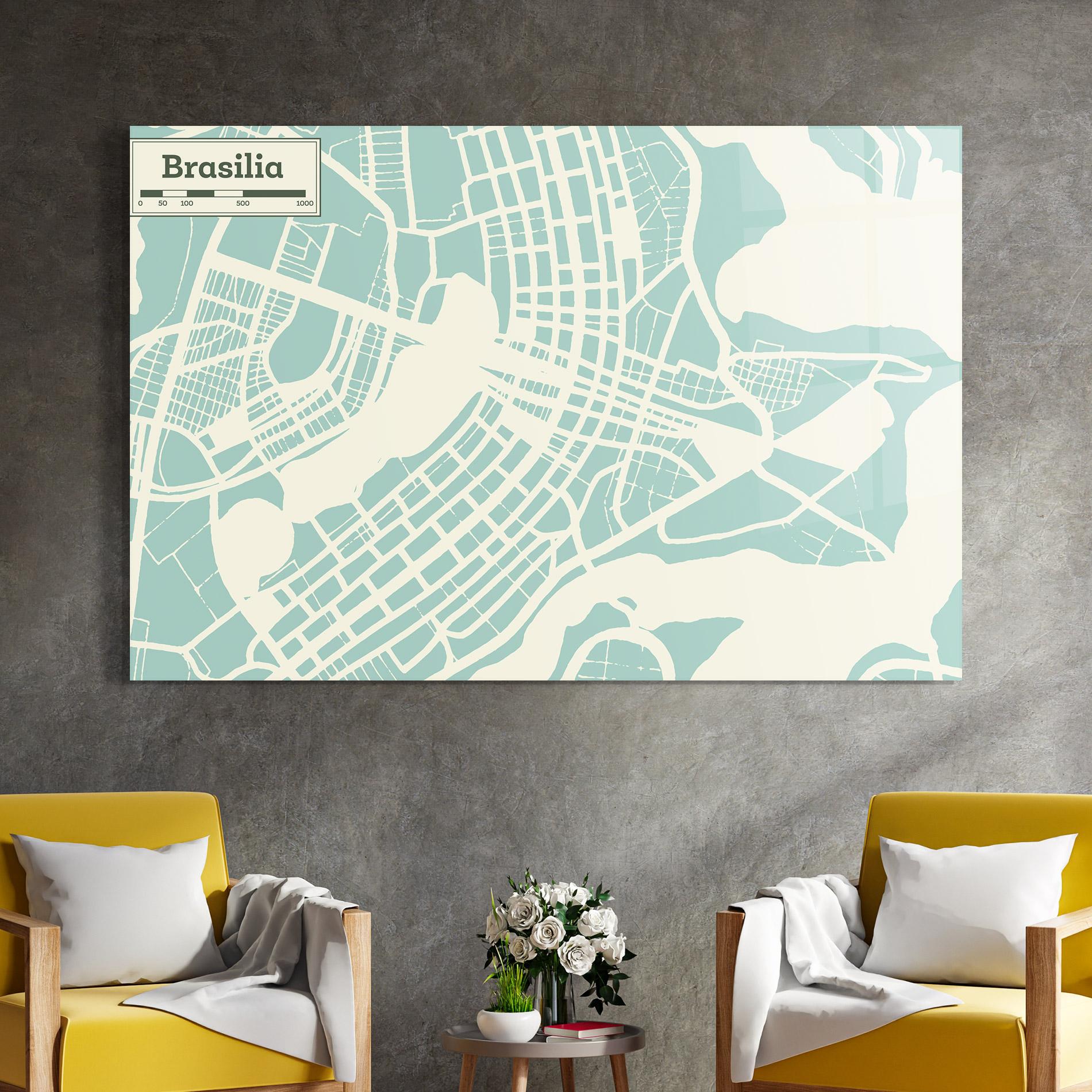 Tablou Sticla Brasilia Map mockup 4