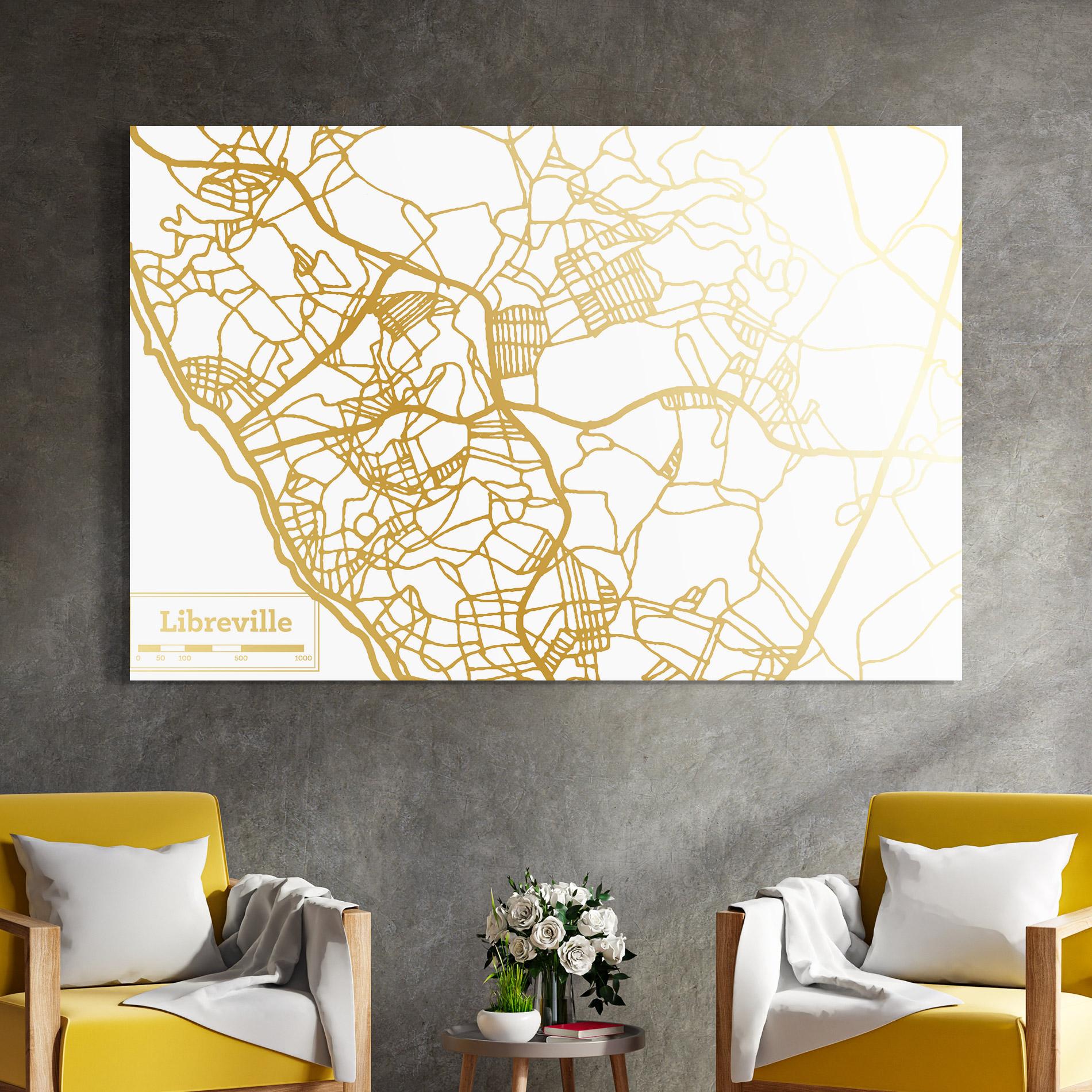 Tablou Sticla Libreville Gold Map mockup 4
