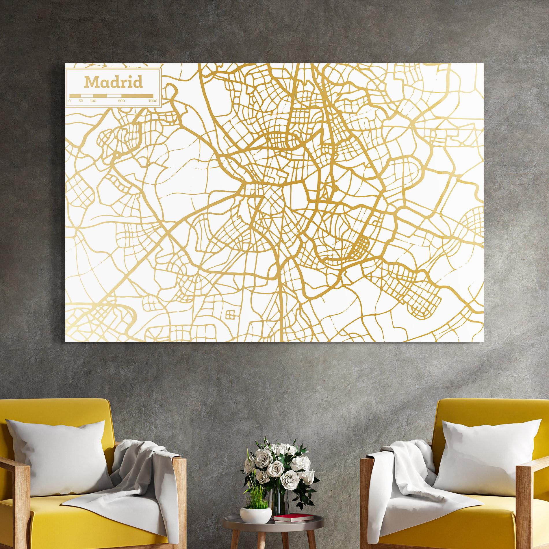 Tablou Sticla Madrid Gold Map mockup 4