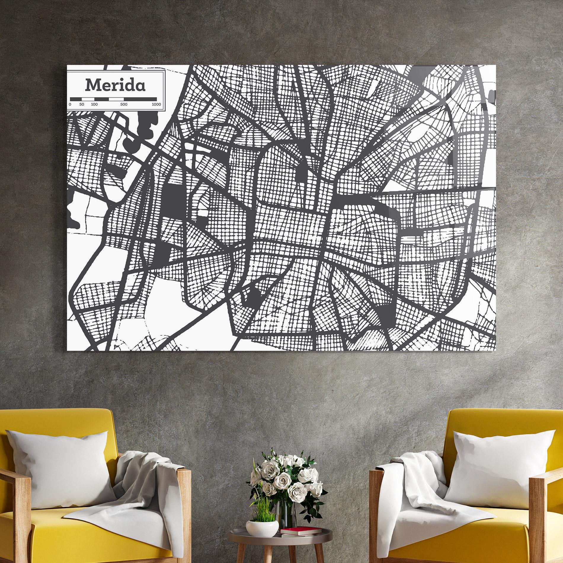 Tablou Sticla Merida Map mockup 4