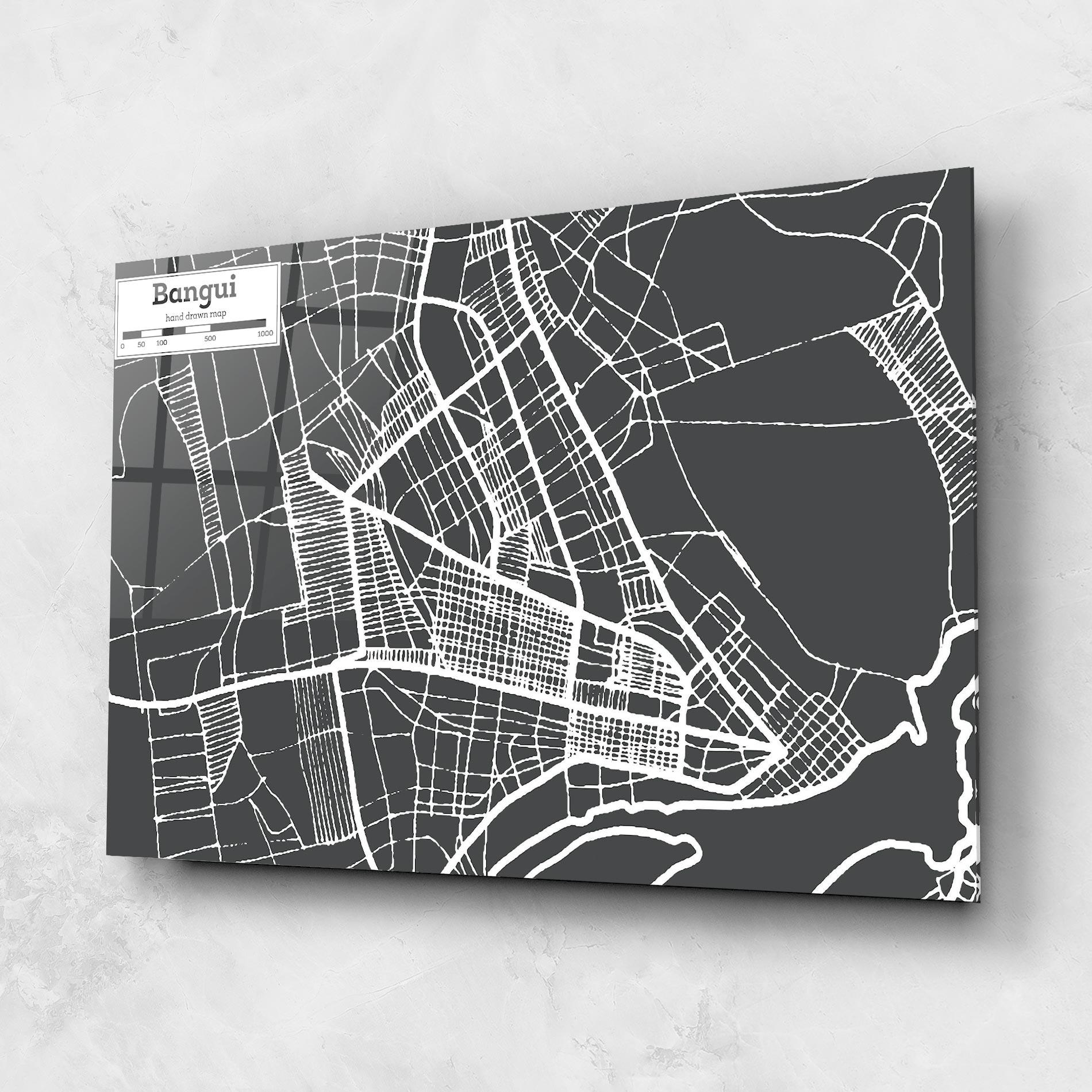 Tablou Sticla Bangui Map mockup 1