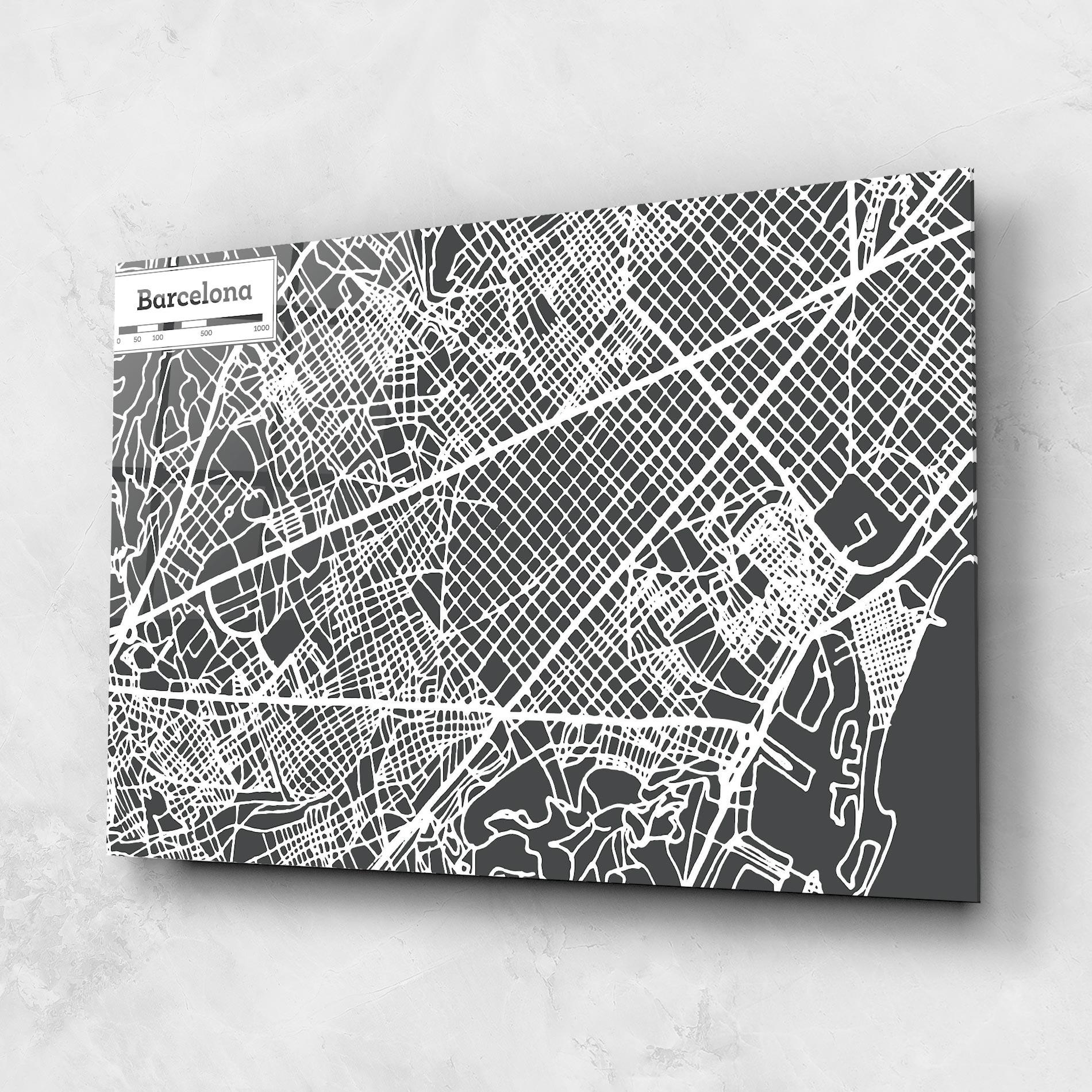 Tablou Sticla Barcelona Map mockup 1