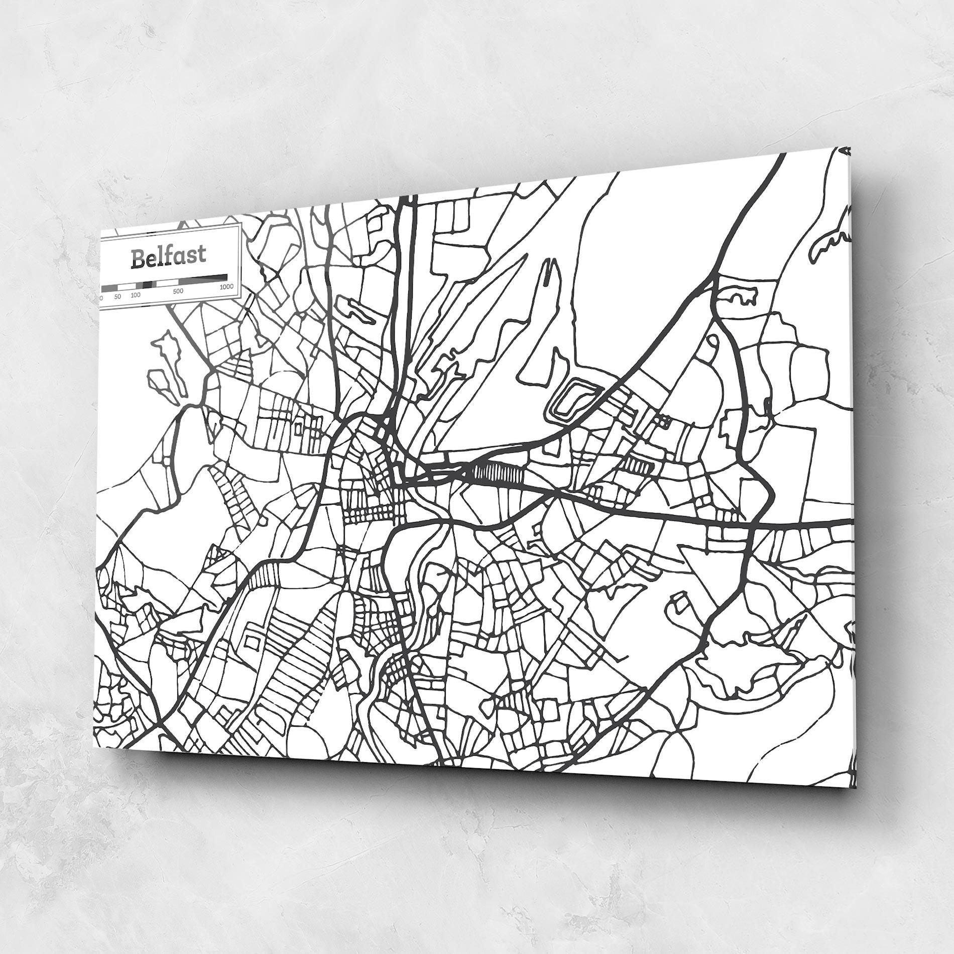 Tablou Sticla Belfast Map mockup 1