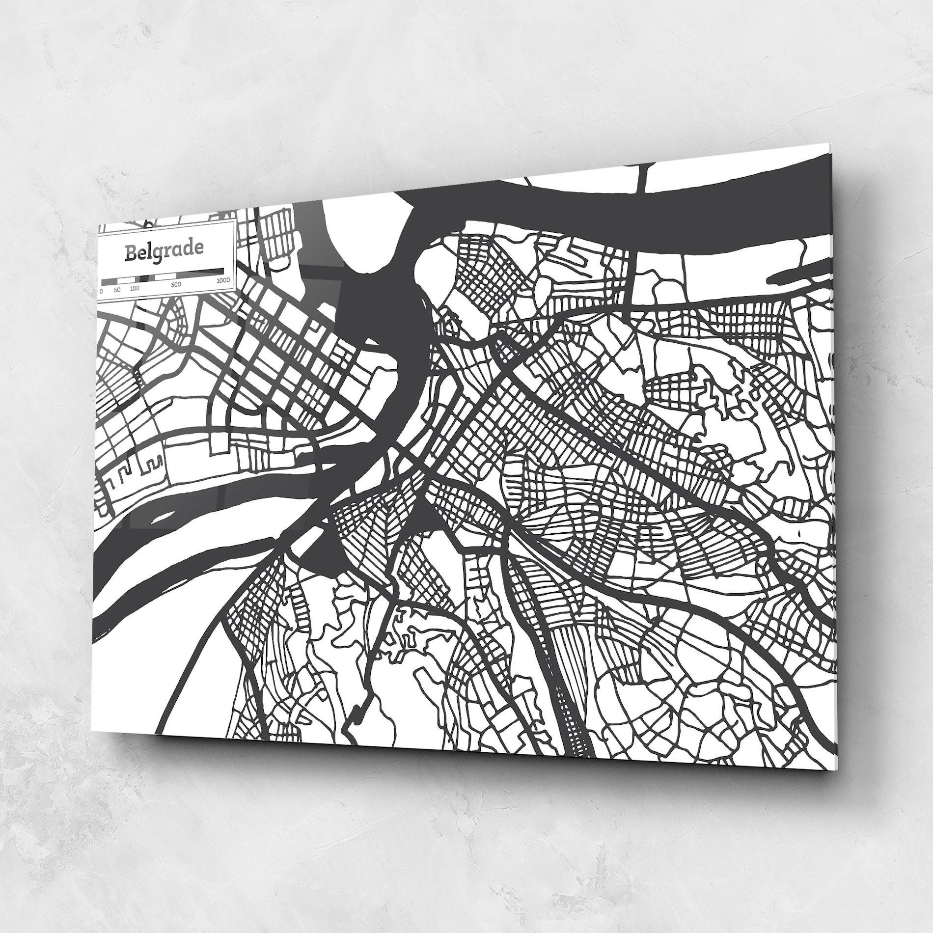 Tablou Sticla Belgrade Map mockup 1